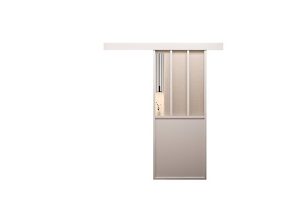Kit porte coulissante en applique Atelier blanc cadre en aluminium et verre transparent H 204 x 93 x 3,6 cm H 204 x 93 x 3,6 cm