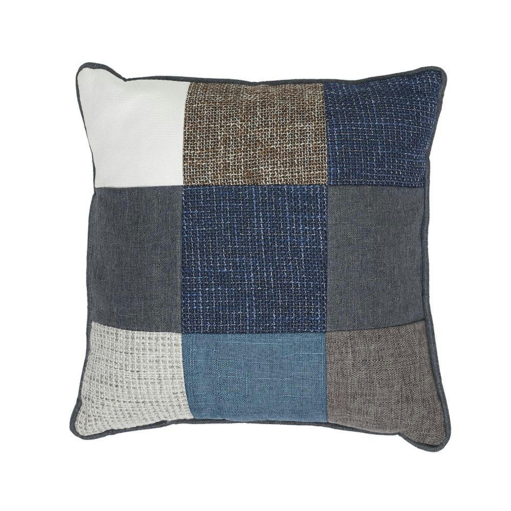 - Coussin patchwork bleuté déhoussable 40x40 cm