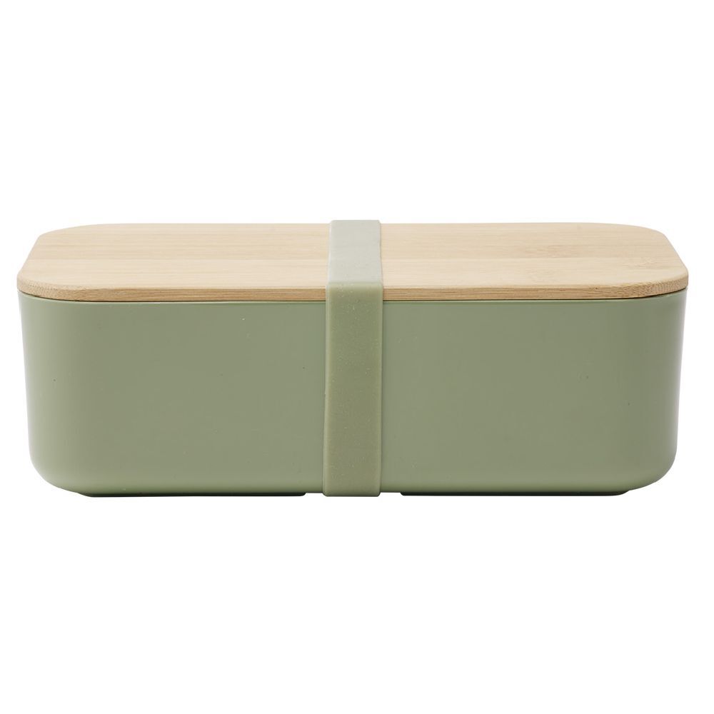 Lunchbox en plastique avec couvercle bambou  sangle silicone 900 ml