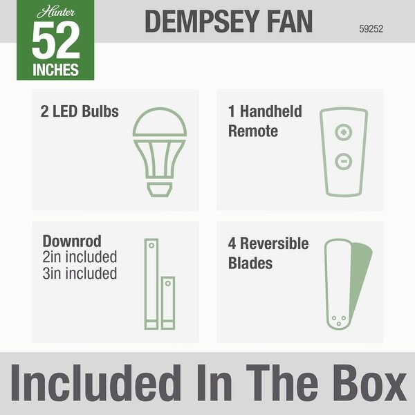Hunter 52" Dempsey Outdoor Ceiling Fan with LED Light Kit and Handheld Remote, Damp Rated - Contemporary, Transitional