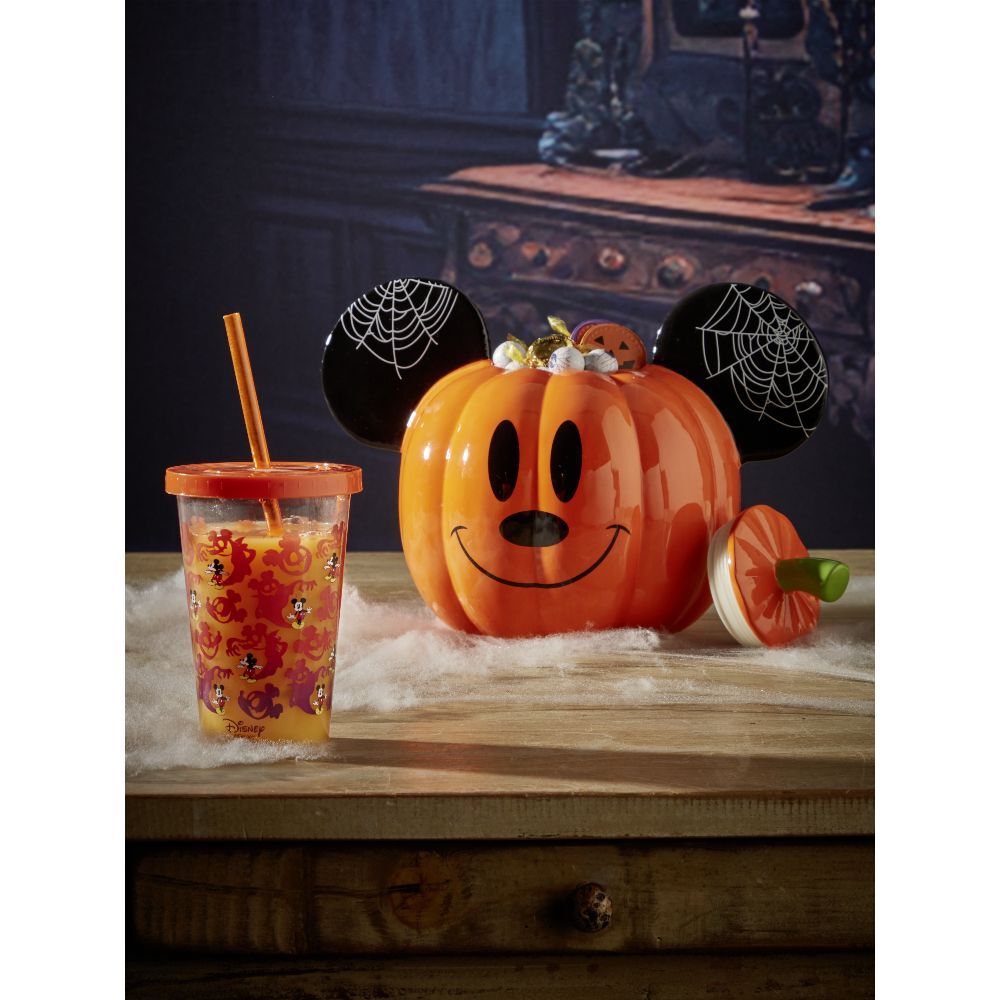 Gobelet à paille Mickey Disney Halloween fantôme orange et violet