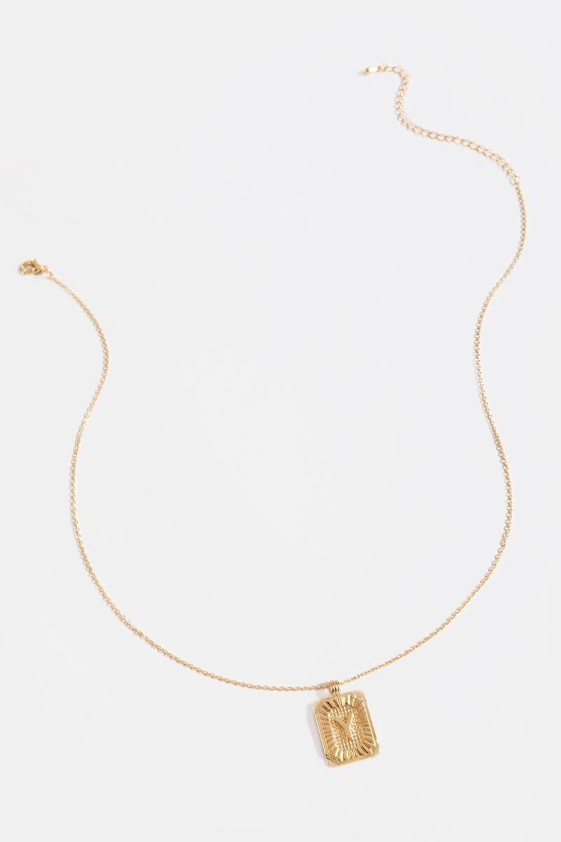 Initial ID Tag Pendant Necklace