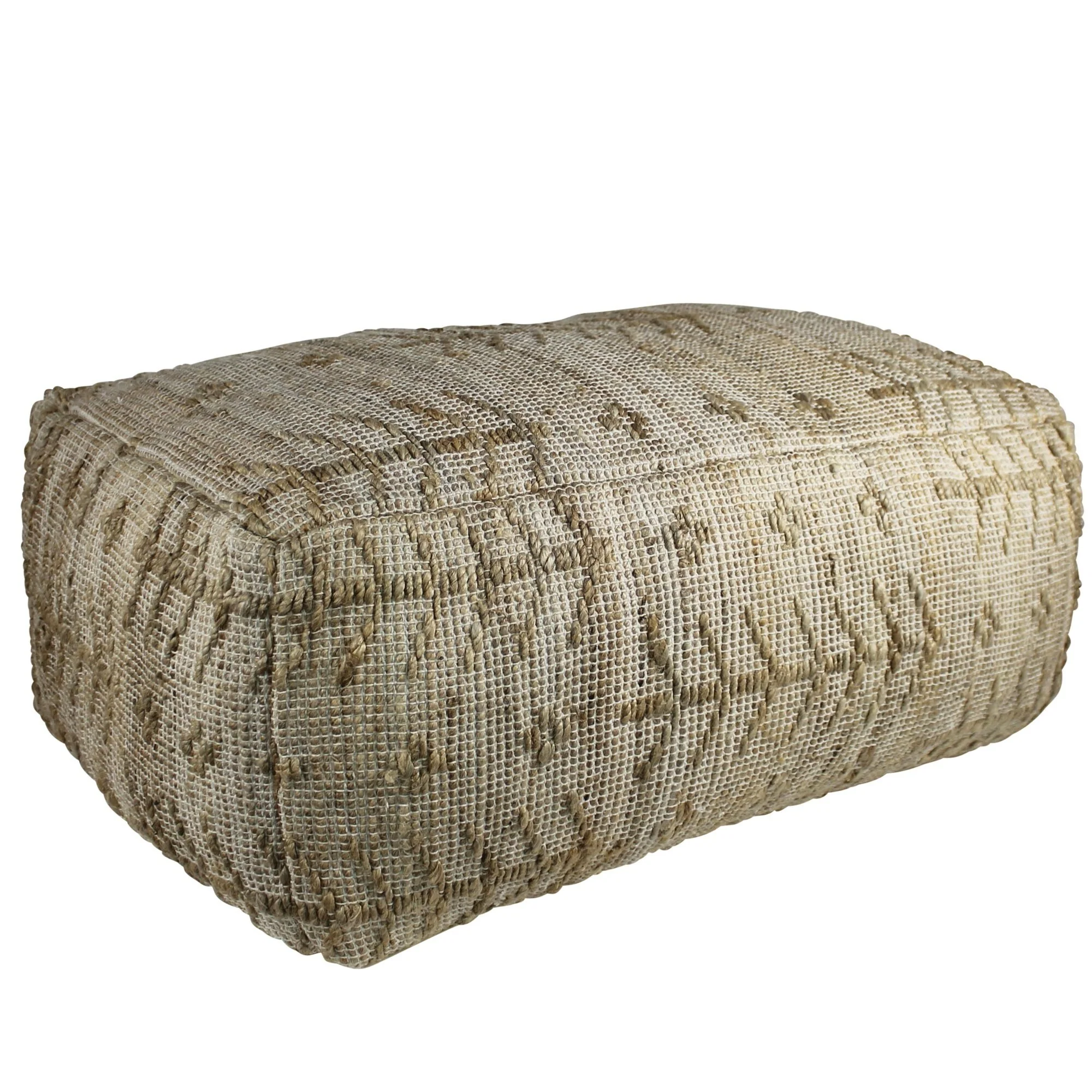 34-Inch Natural Cotton Geometric Pouf Ottoman with Soft Cushioned Design