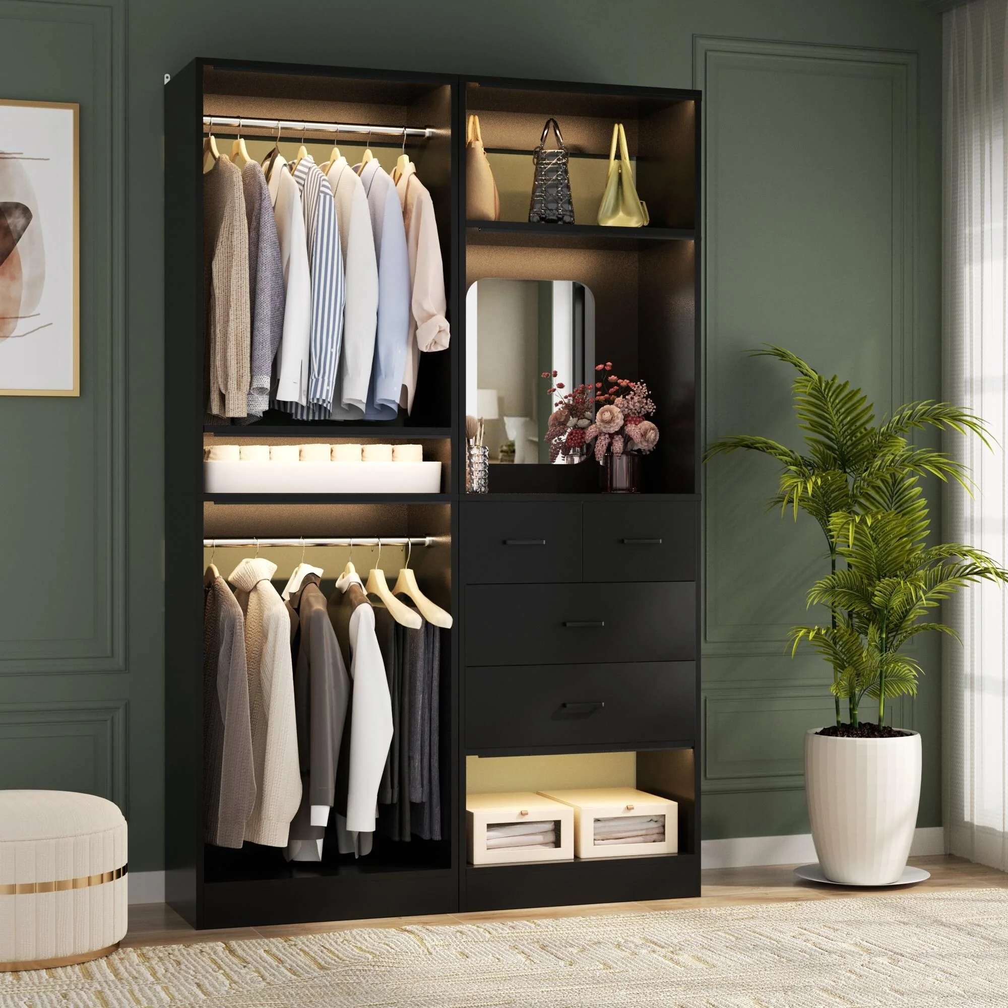 Cimly Set of 2 Free-standing Closet System with Drawers and Hanging Rods for Reach-in/ Walk-in Closet