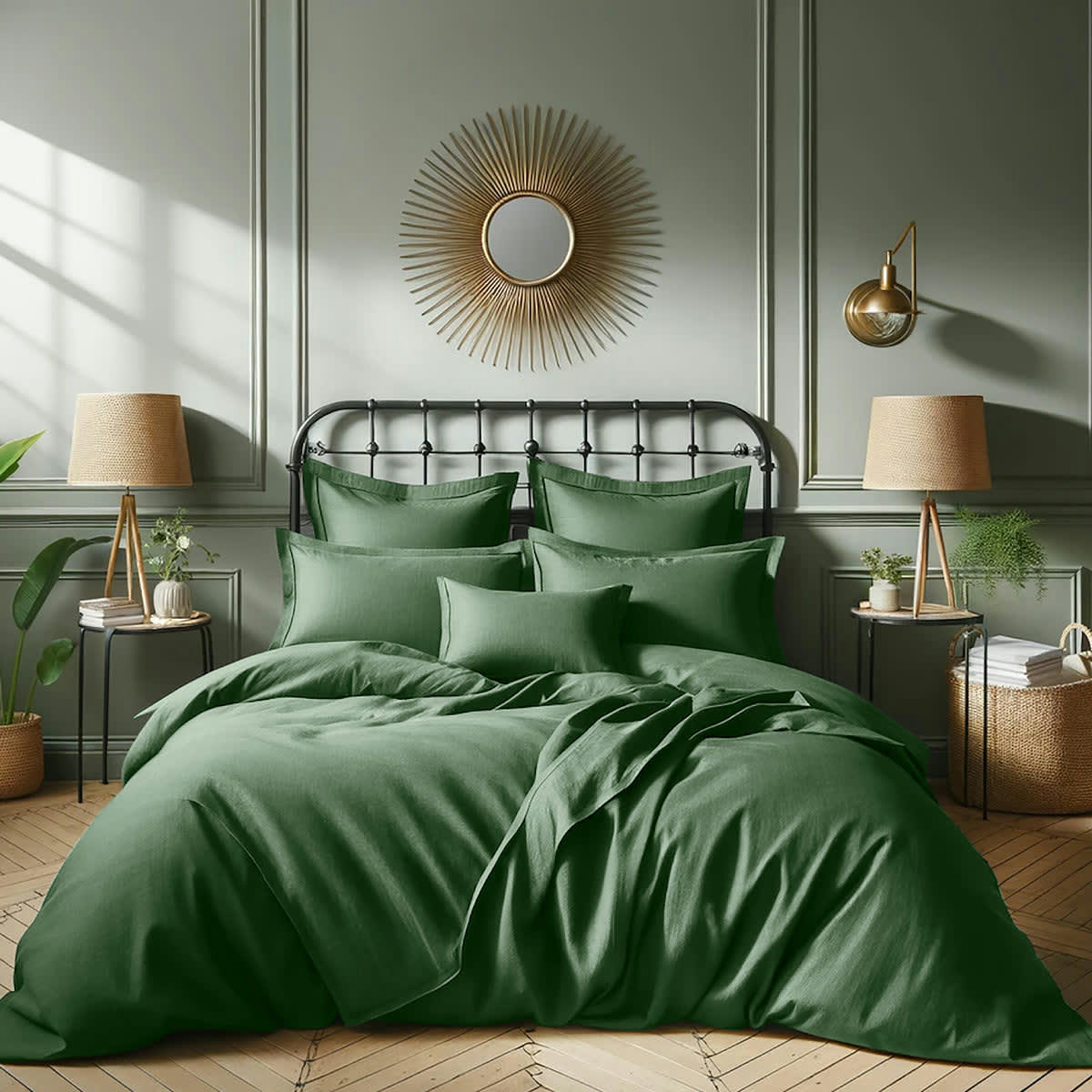 JULIA - Drap housse satin de coton  160x200x30 vert sauge