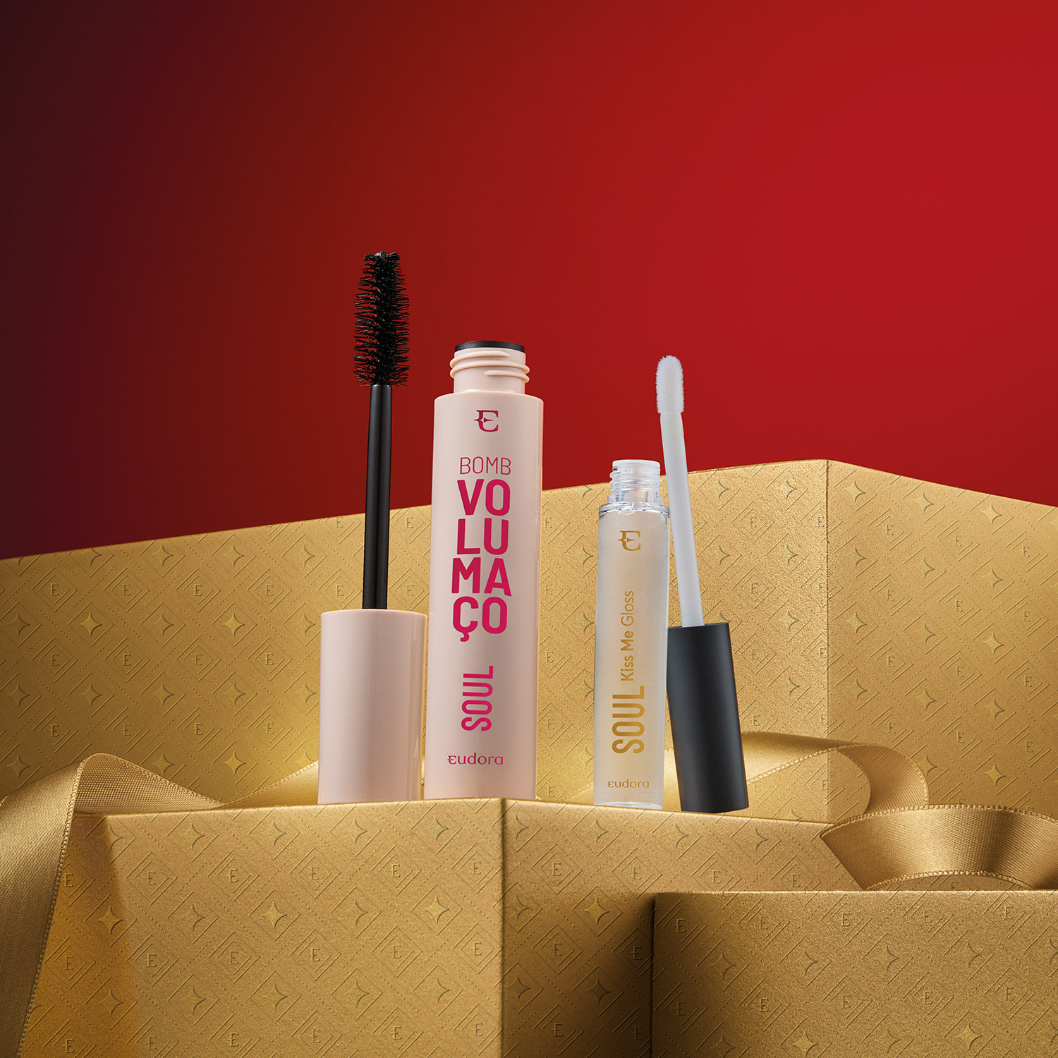Kit Presente SOUL: Gloss Labial Incolor 5,2ml   Máscara de Cílios BOMB Volumaço 10g