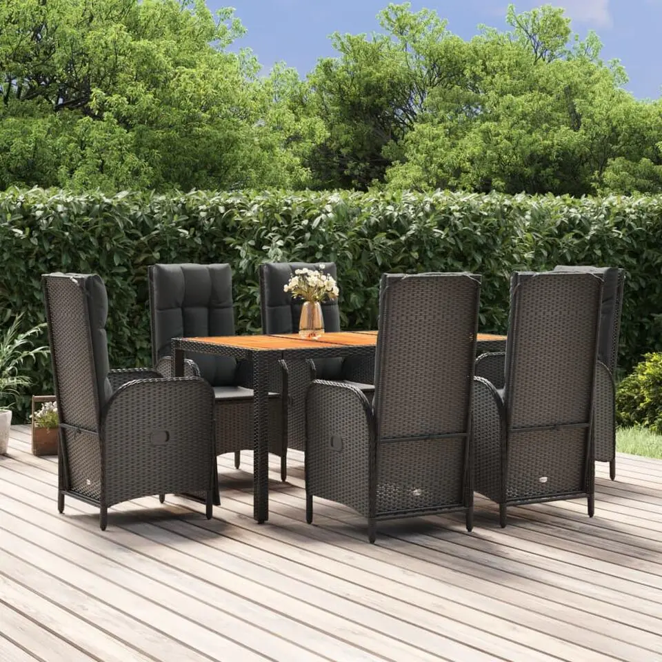 vidaXL - Tuinset 7 verstelbaar stoelen - Zwart PE rattan en hout - 150x90 cm