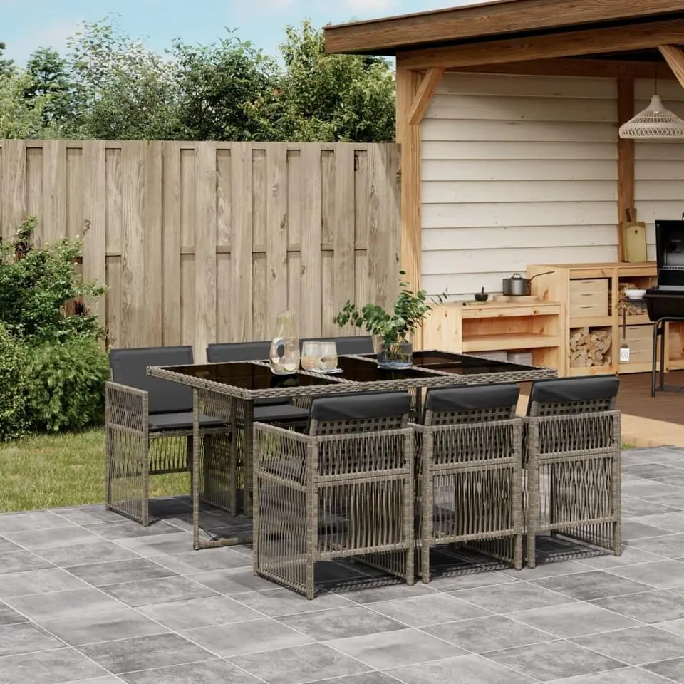 vidaXL - 7-delige Tuinset donkergrijs kussens - Grijs - PE rattan - 110x106 cm