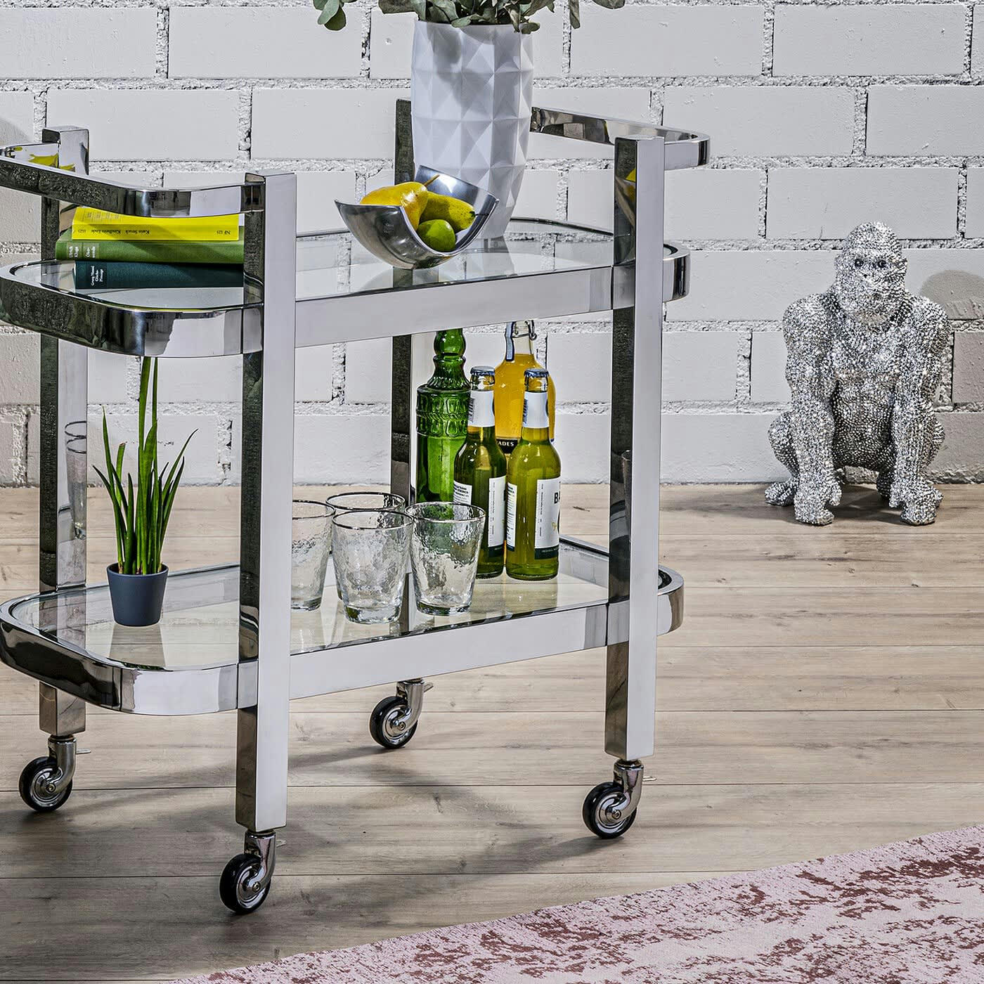 - Statuette gorille strass en polyrésine argentée H46