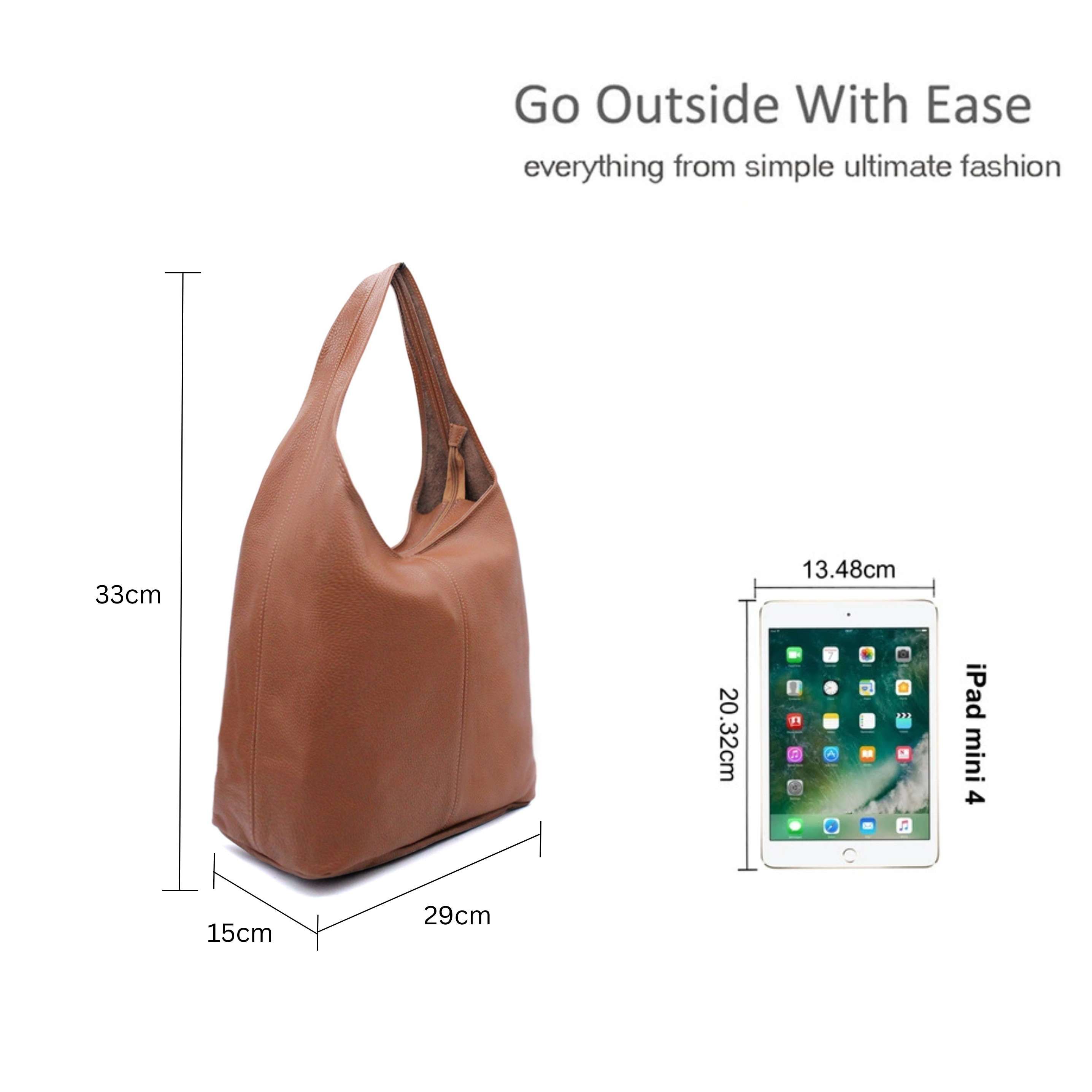 Kitise Genuine Italian Leather Slouchy Tote Shoulder Handbag