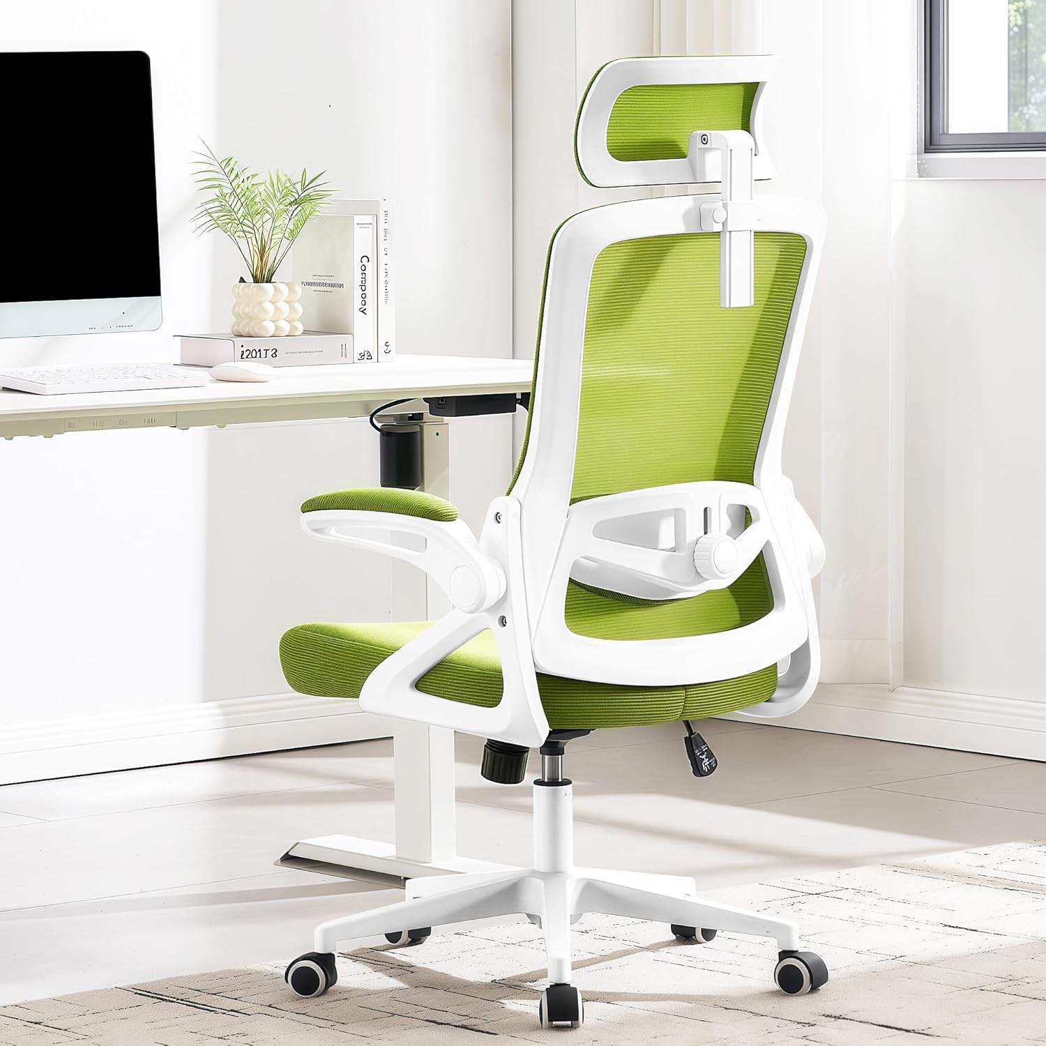 Fizzin Ergonomic Office Chair, 400 LBS Desk Chair with Adjustable Lumbar Support, High Back Breathable Mesh Computer Chair Rolling Work Swivel Task Chairs, Comfy Home Office Desk Chair (Green)