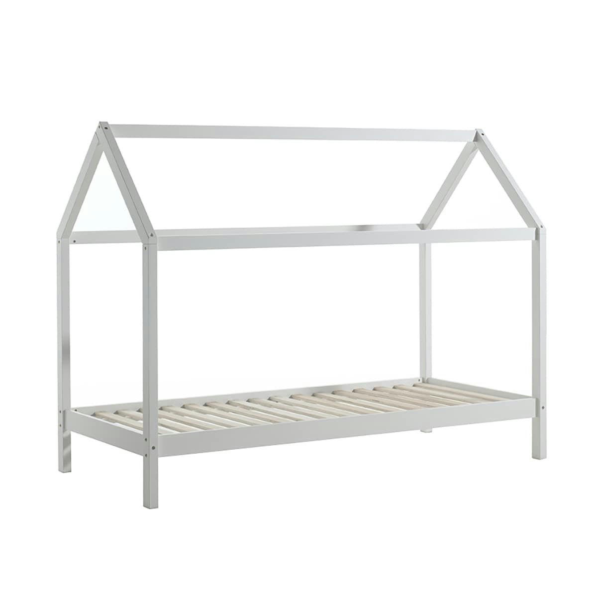 ARKAN - Lit  cabane 90x200cm en pin massif blanc