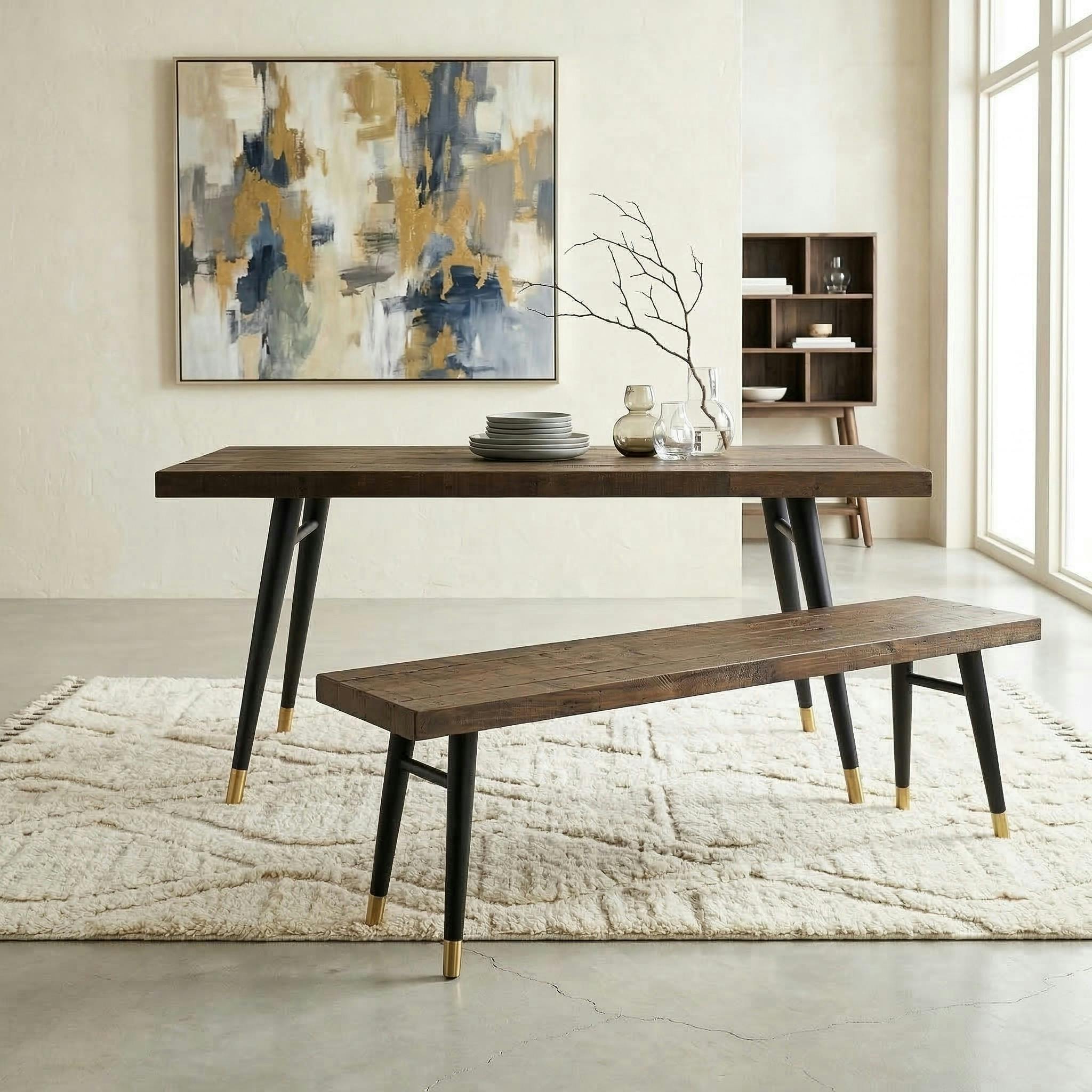 Banc de table bois recyclé piètement noir 140 cm ADÉLAÏDE