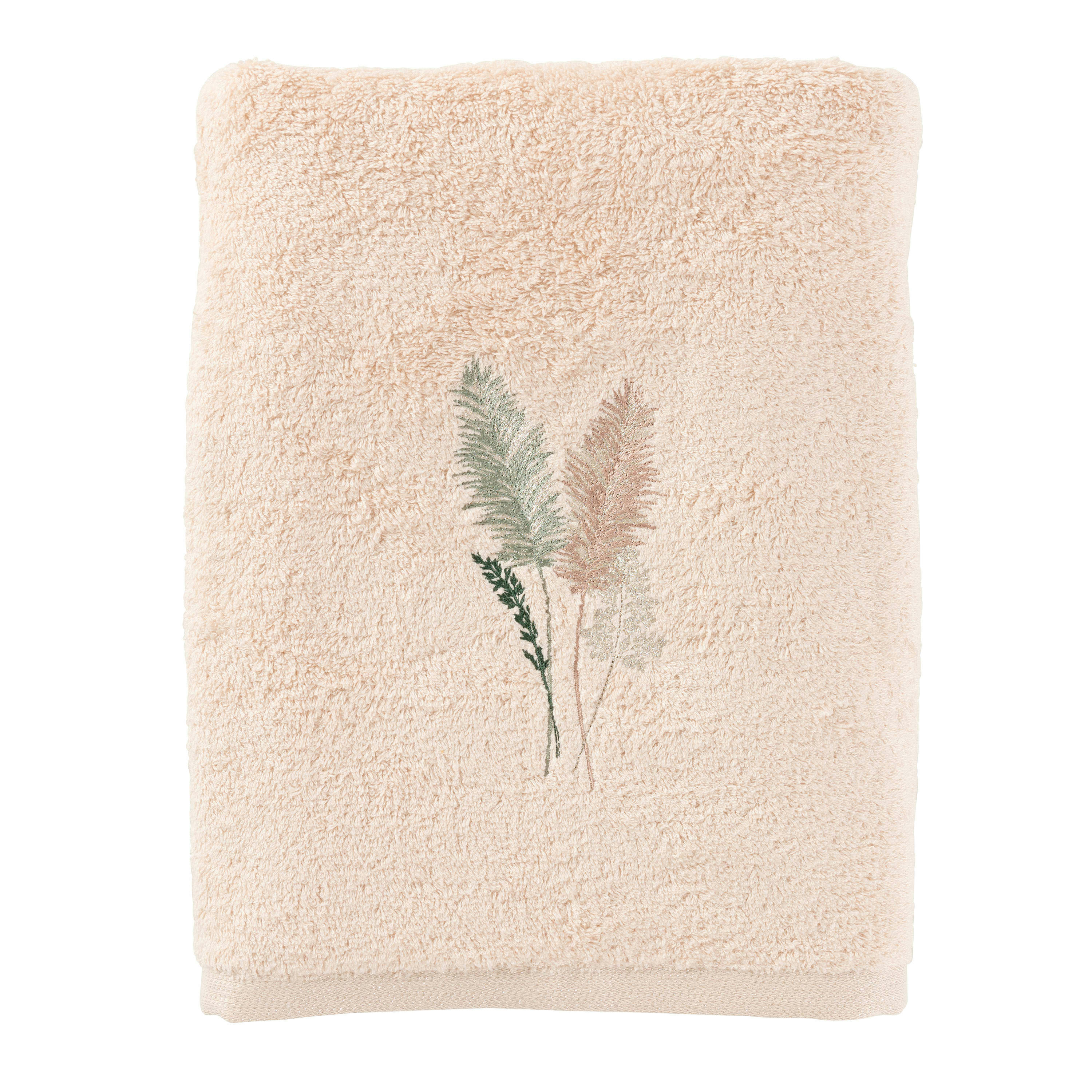 PAMPA 2 - Drap de bain coton brodé bouclette beige 90x150