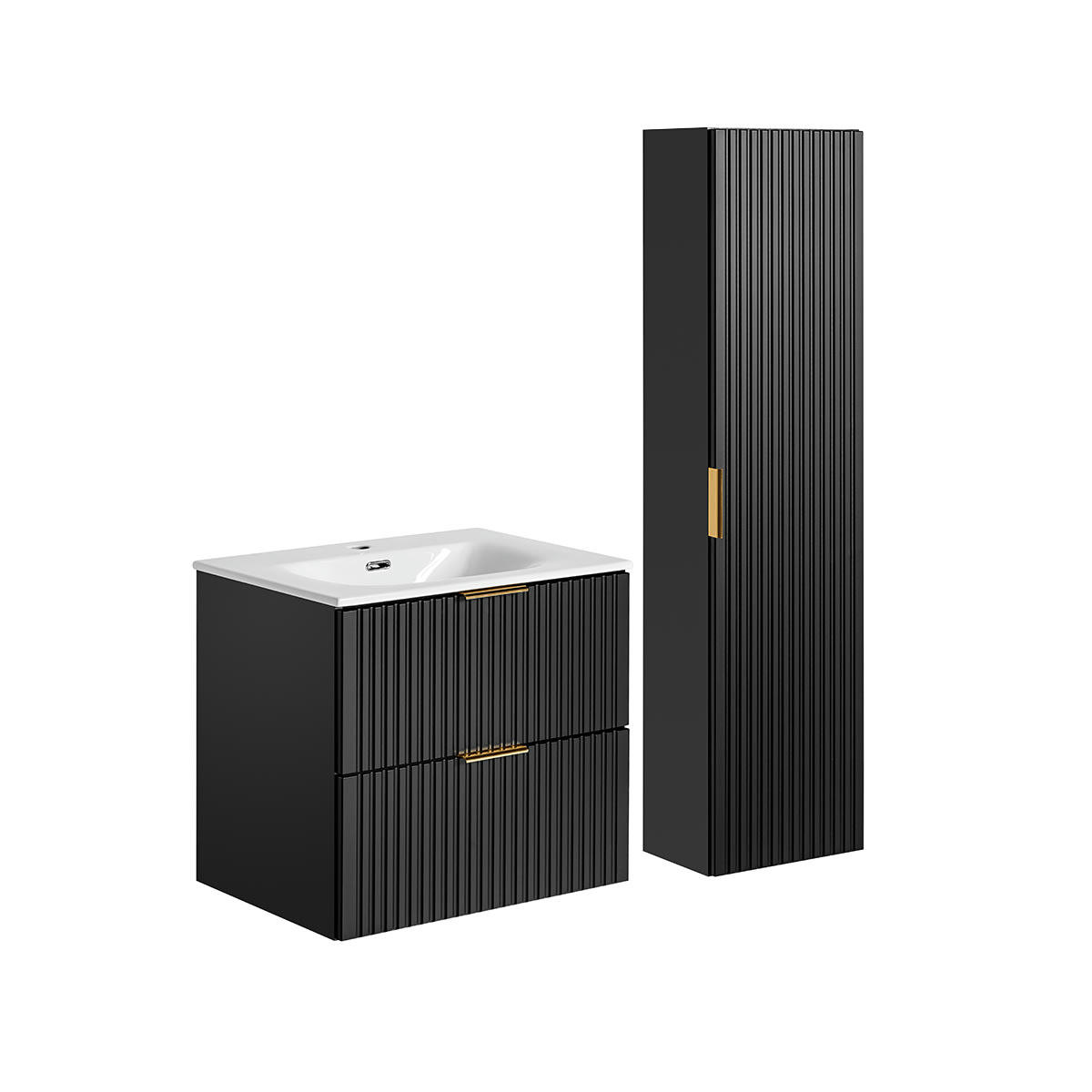 - Ensemble meuble simple vasque encastrée 60cm et colonne noir