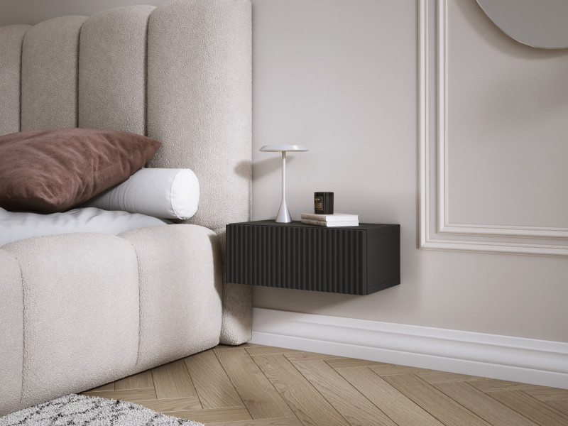 Szafka nocna – front ryflowany, czarny, 40 x 20 x 16 cm, 40 x 20 x 16 cm