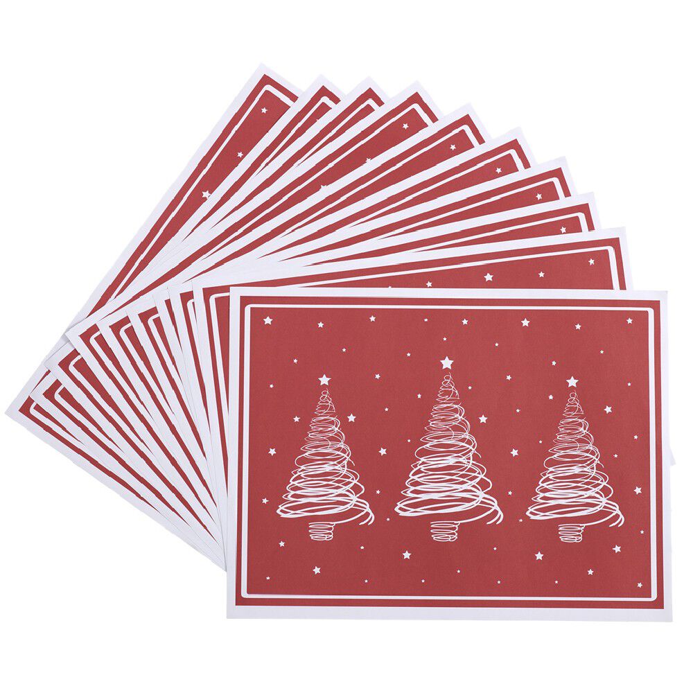 Set de table rouge décor sapin blanc x10