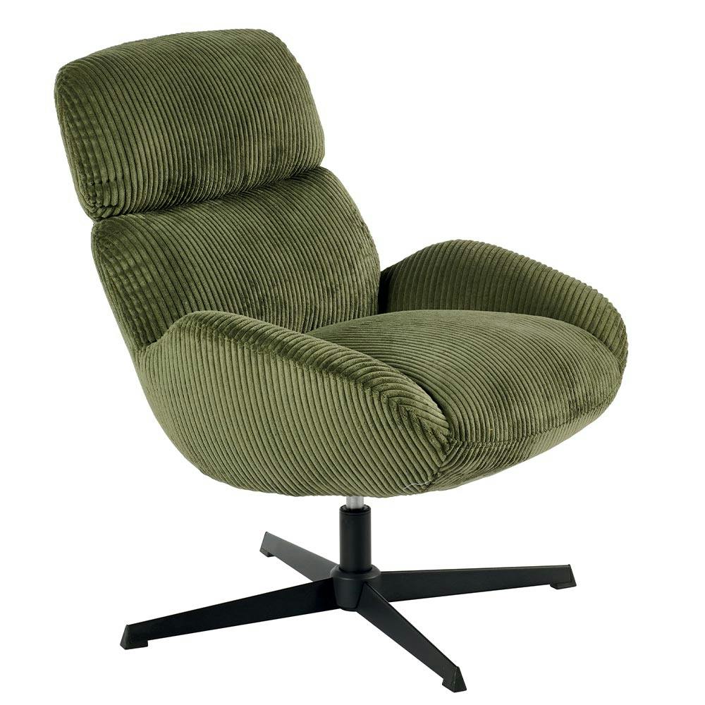 Fauteuil confort pivotant en velours côtelé vert IENA