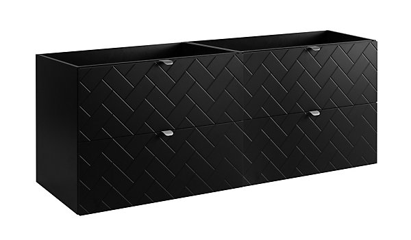 Meuble de salle de bain, Noir Mat, 160 x 57 x 46 cm, poignées argentées