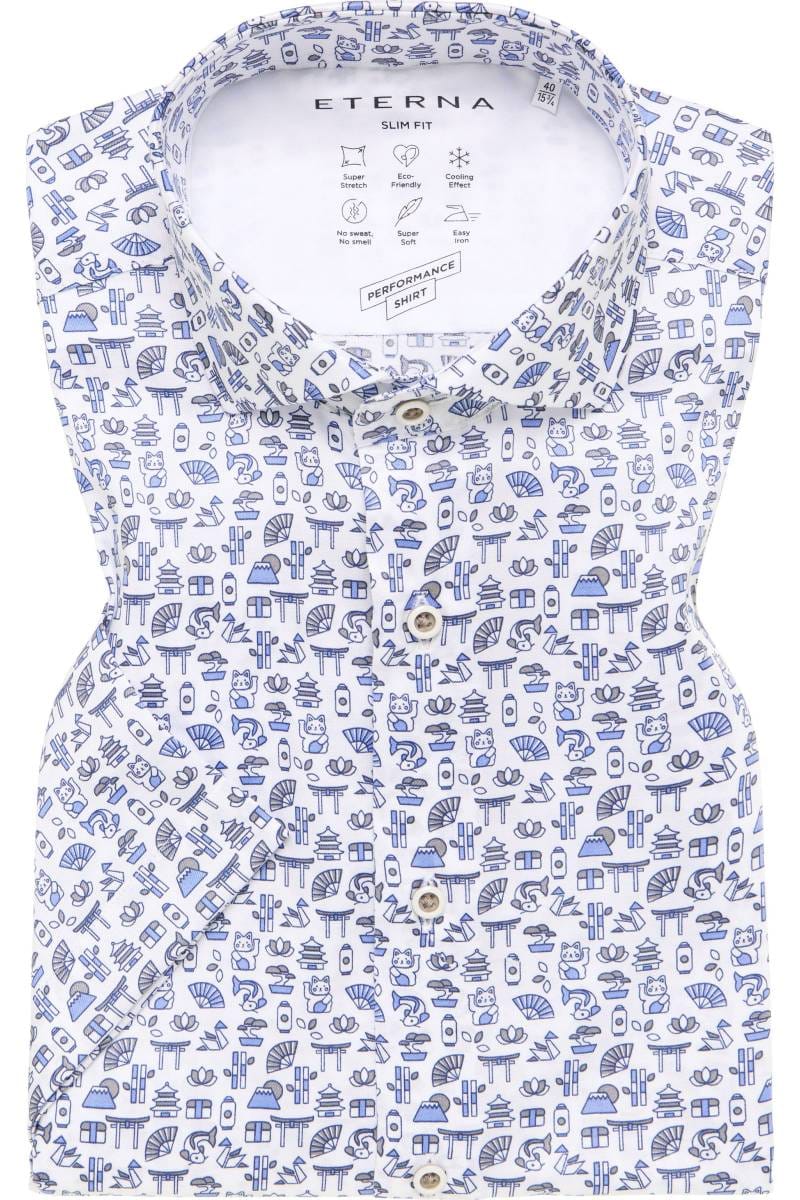 ETERNA Performance Slim Fit Tencel Hemd mittelblau, Bedruckt