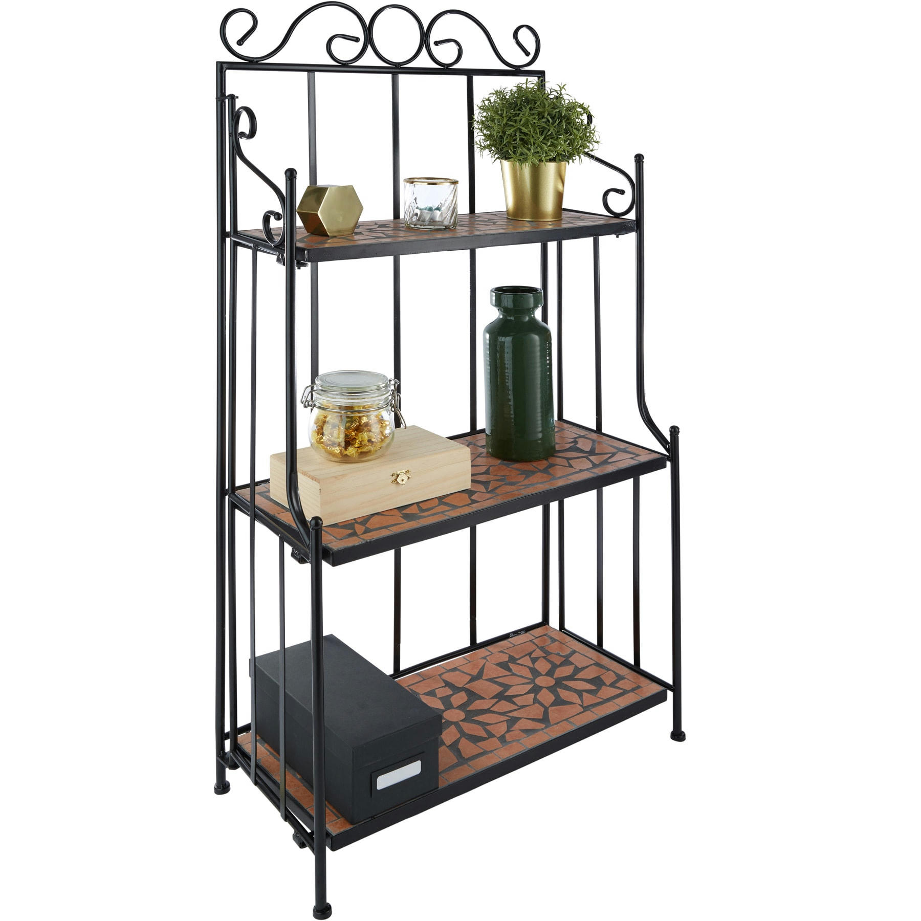 - Etagère pour plantes mosaïque 3 niveaux marron terracotta