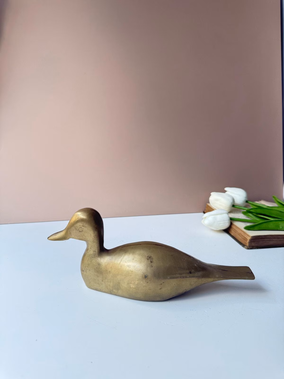 Vintage Solid Brass Duck Figurine | Mallard Decoy | MCM Shelf Decor Paperweight