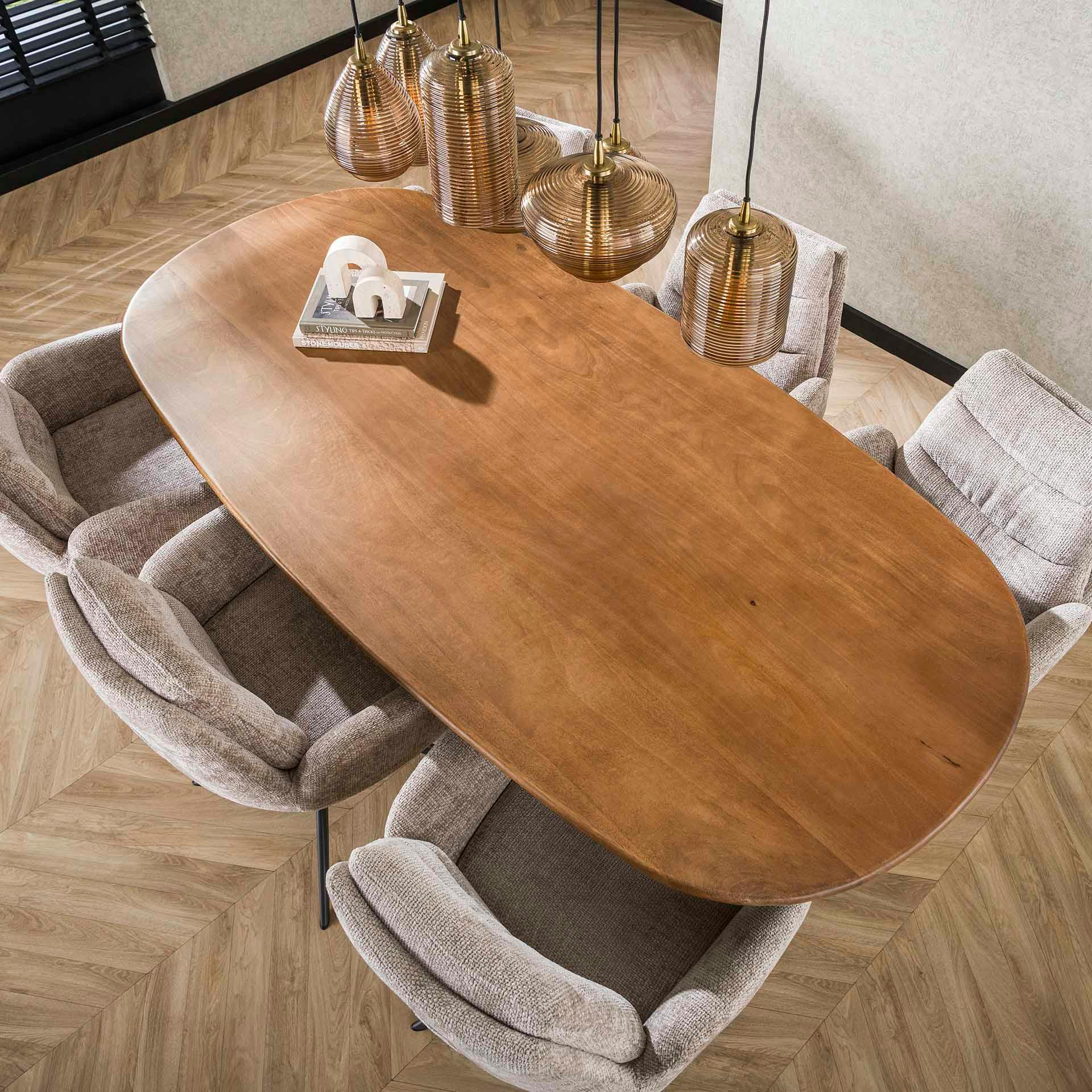 Table à manger moderne en bois de manguier avec pied central 215 cm CREEK