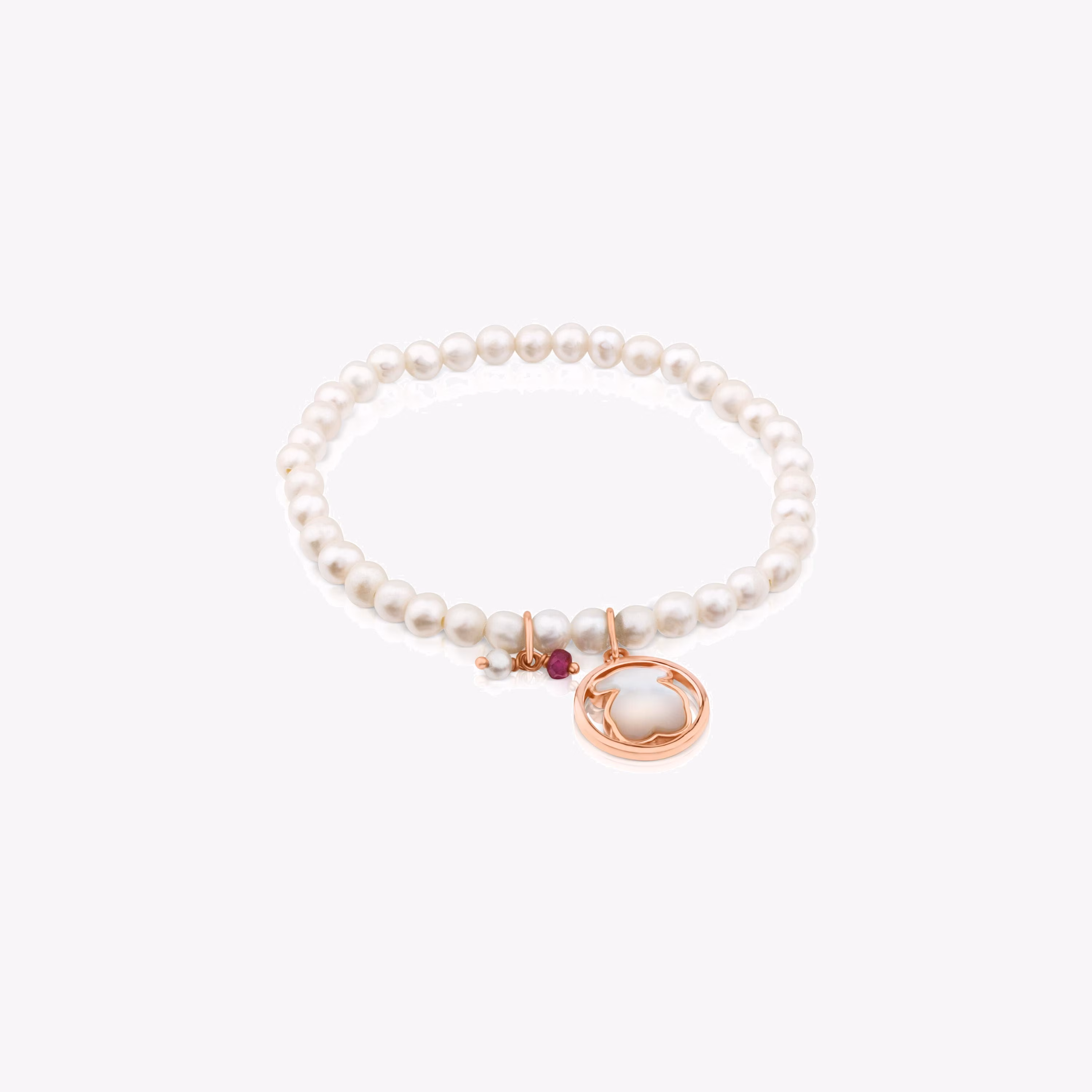 Pulsera con baño de oro rosa 18 kt sobre plata y perlas cultivadas, nácar y rubí tratado Camille