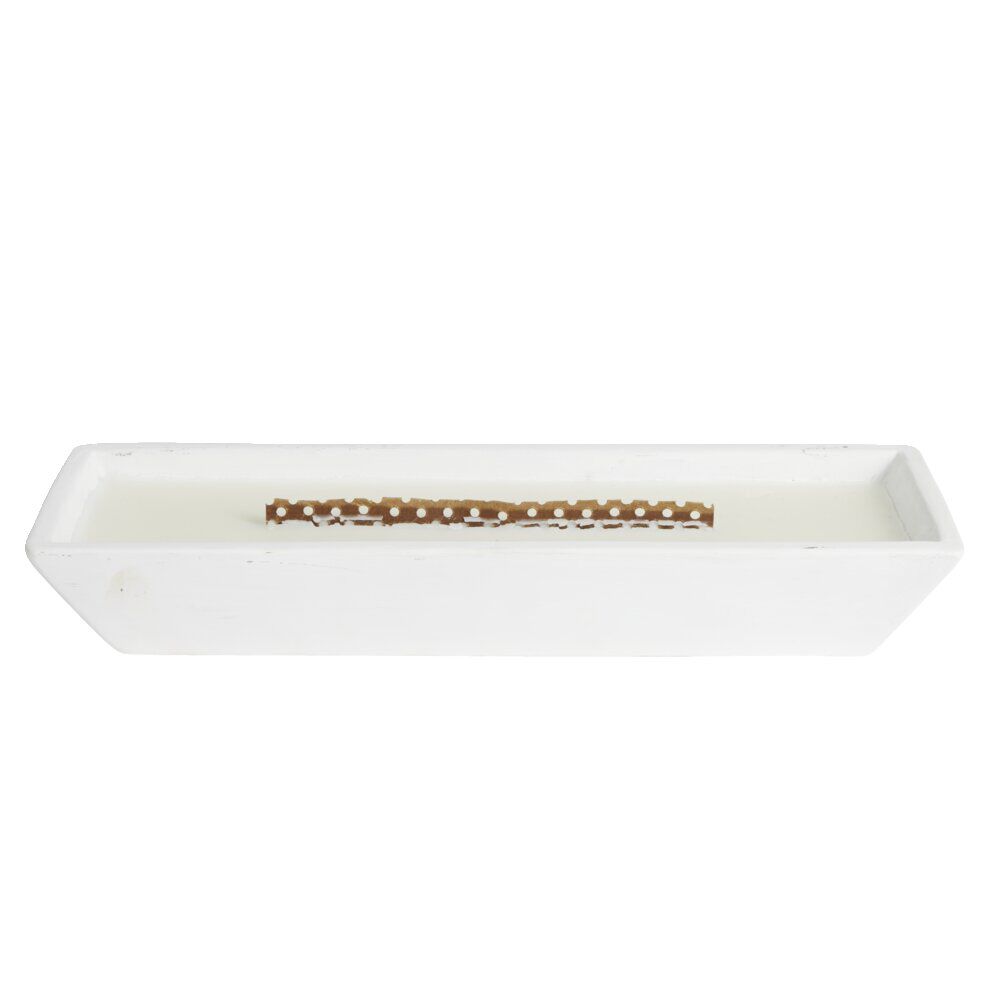Bougie cire en céramique blanc effet flamme cheminée 30,5x10,5xH4,5cm