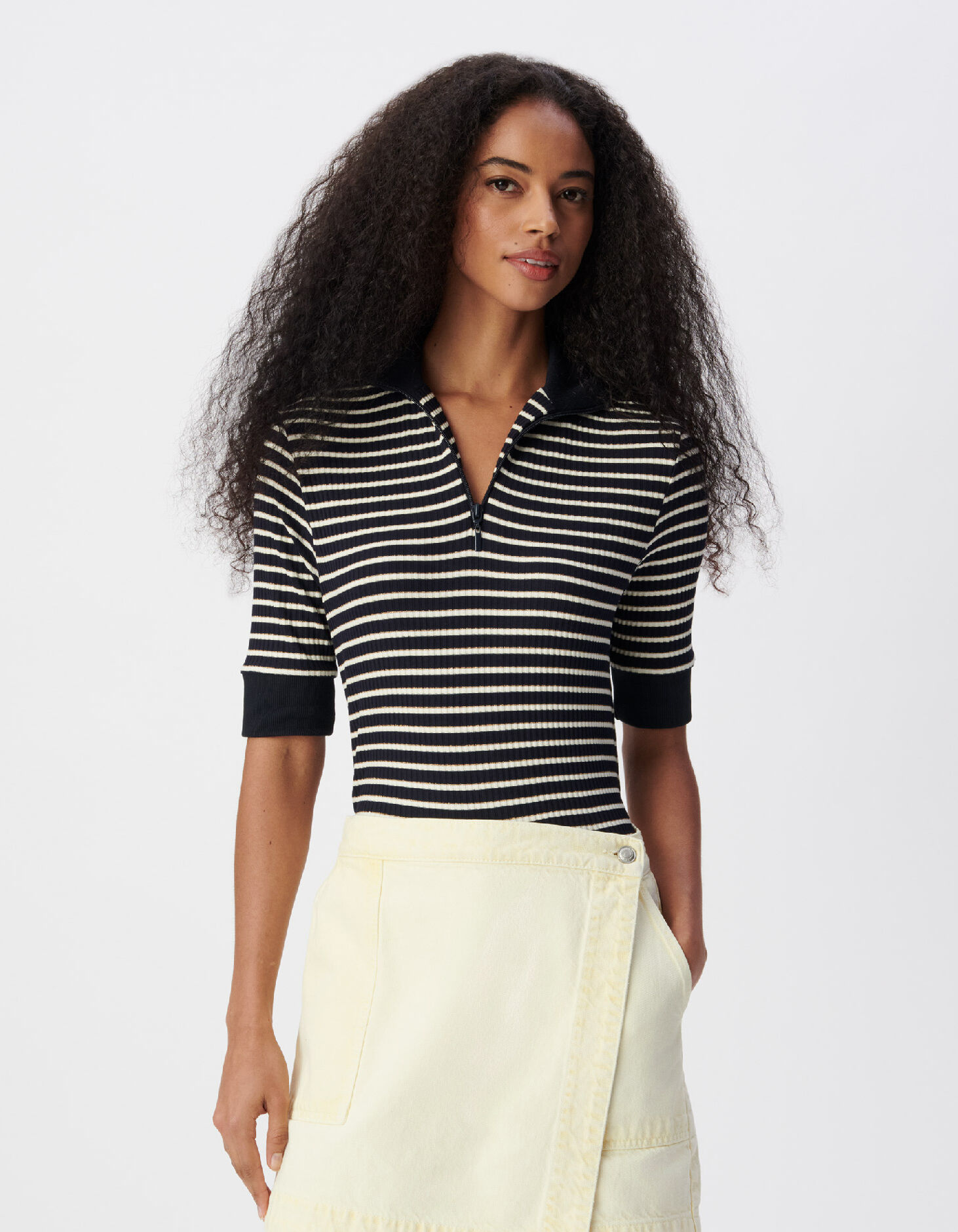 Tee-shirt marinière à col zippé Femme