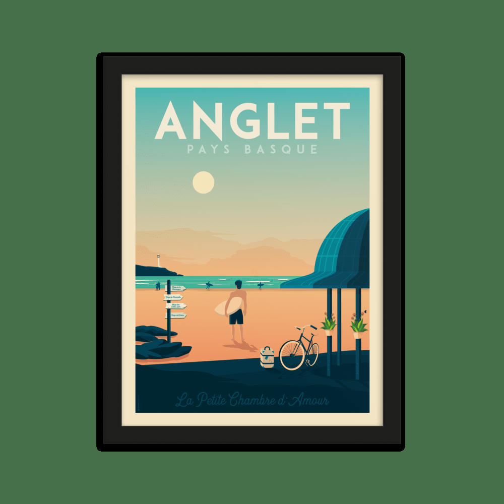 - Affiche Anglet France + Cadre Bois noir 21x29,7 cm