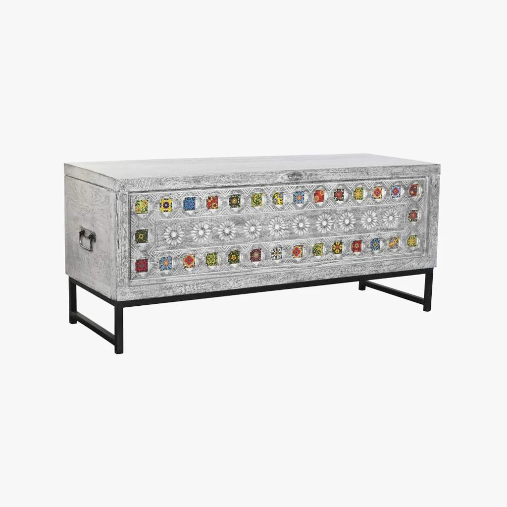 Arca de Madeira com Mosaicos em Cerâmica 130x40x56 JASMIN