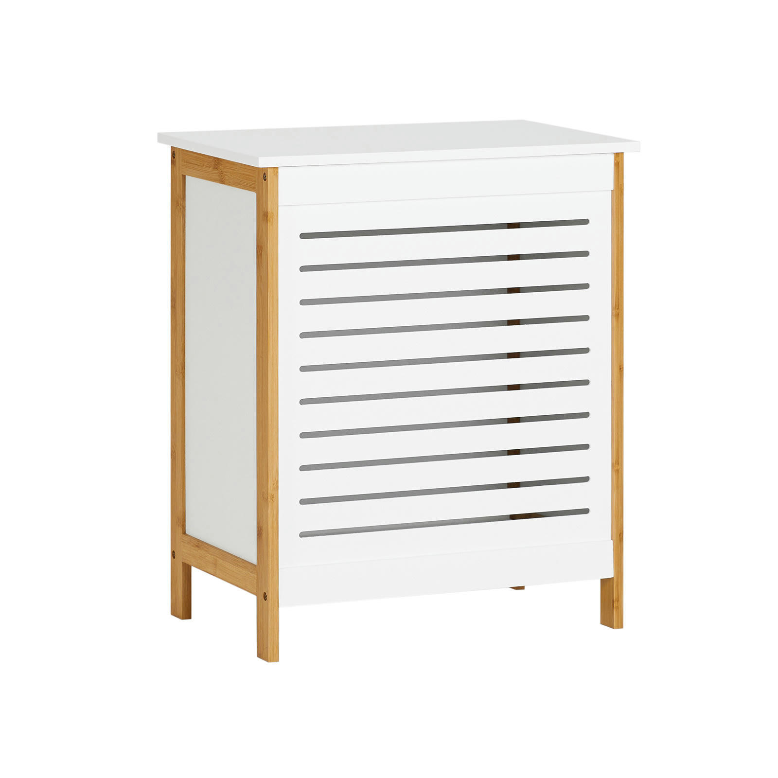 - Corbeille à linge effet bois blanc