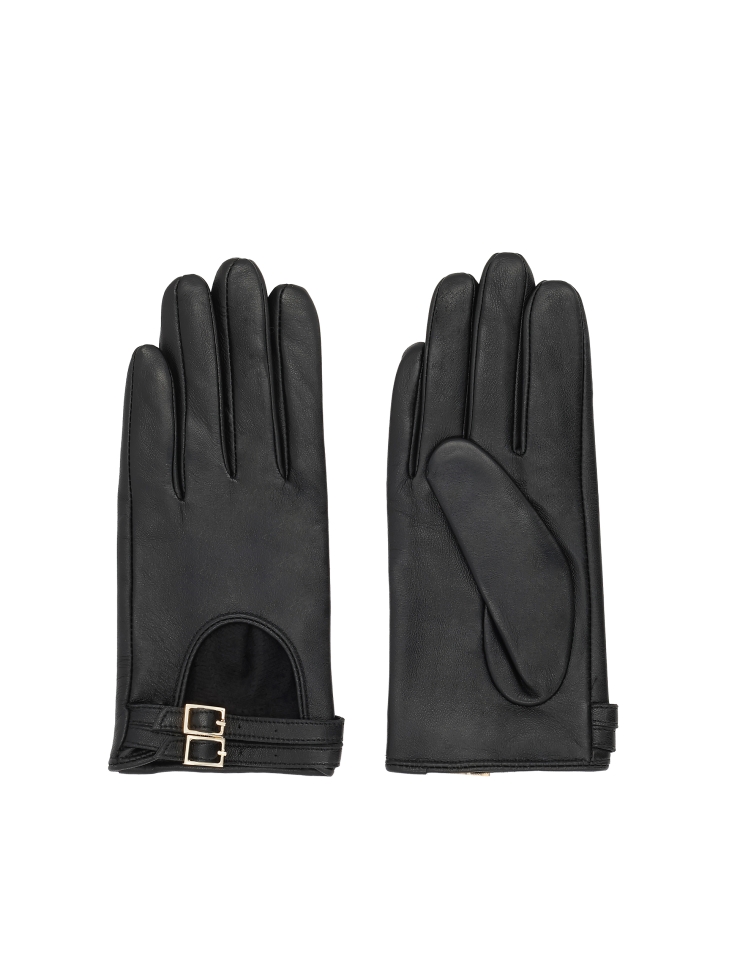 Leather gloves with cutout and straps