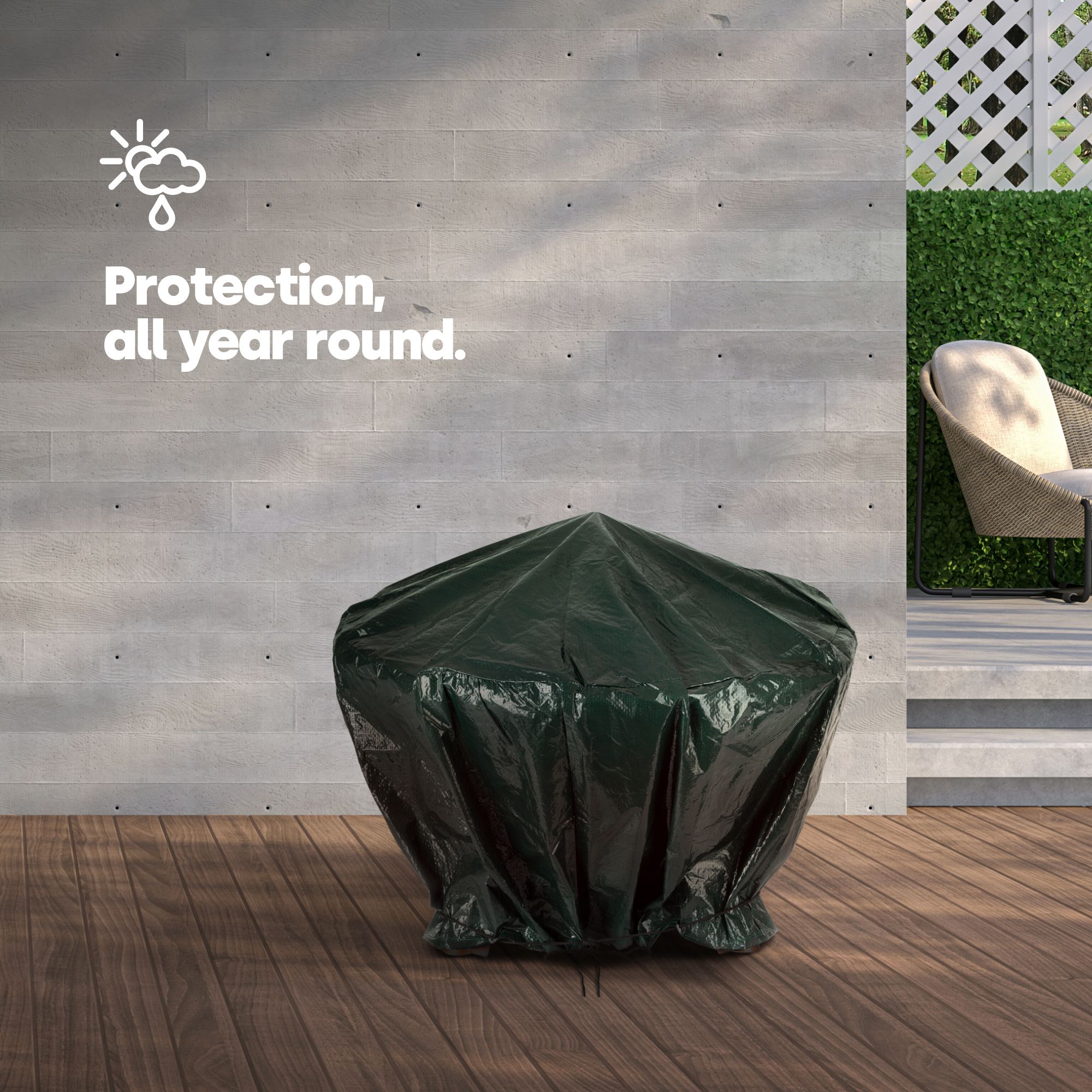 LIVIVO Round Fire Pit Cover Waterproof Outdoor Fire Pit Cover with Drawstring and Eyelets Green Ø84 x 50cm