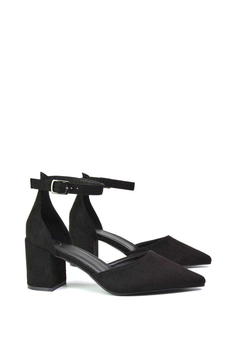 XY London Bronte' Pointed Toe Strappy Mid Block Heel Sandal Court Shoe