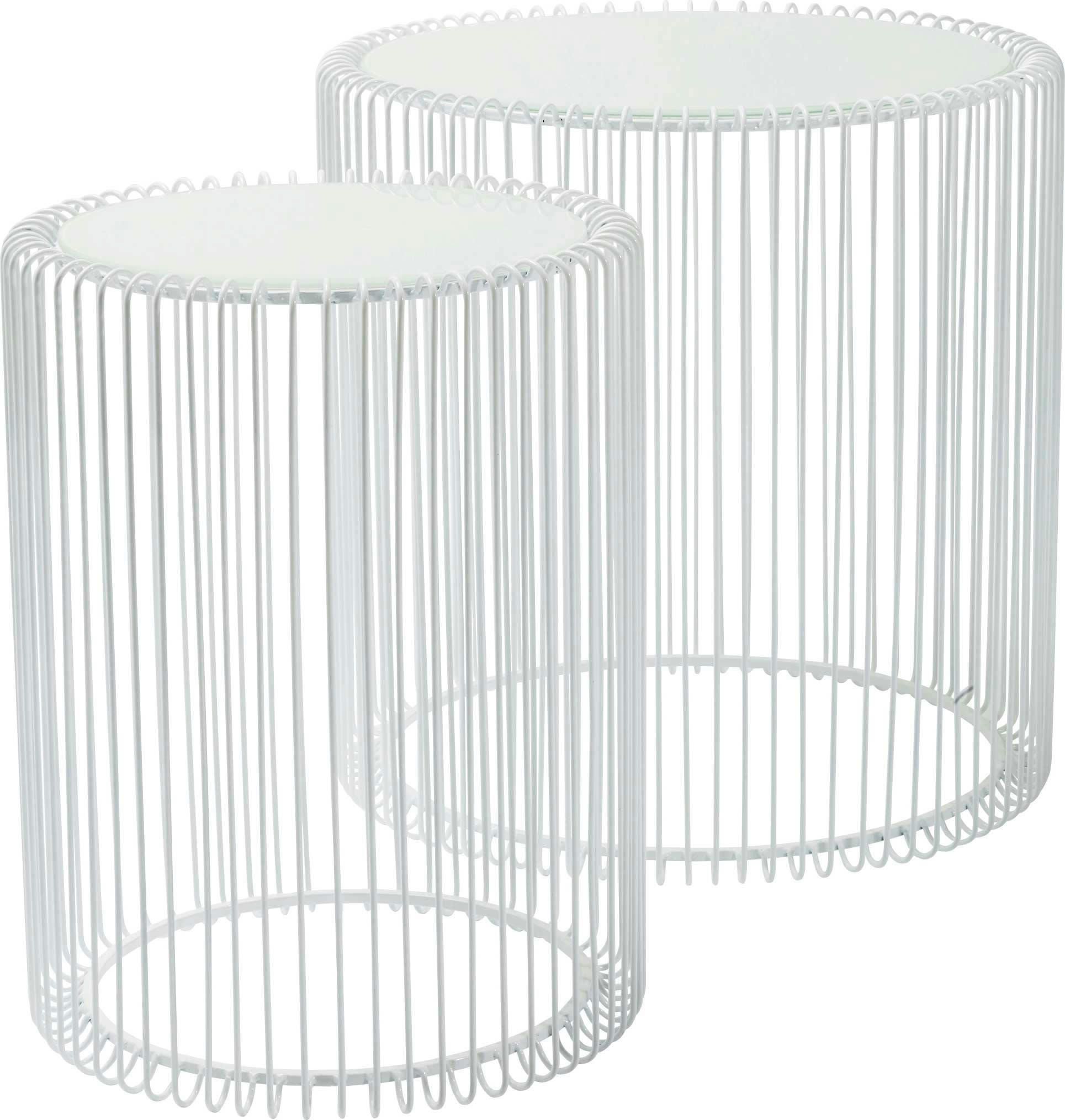 WIRE - 2 tables d'appoint rondes en acier blanc et verre
