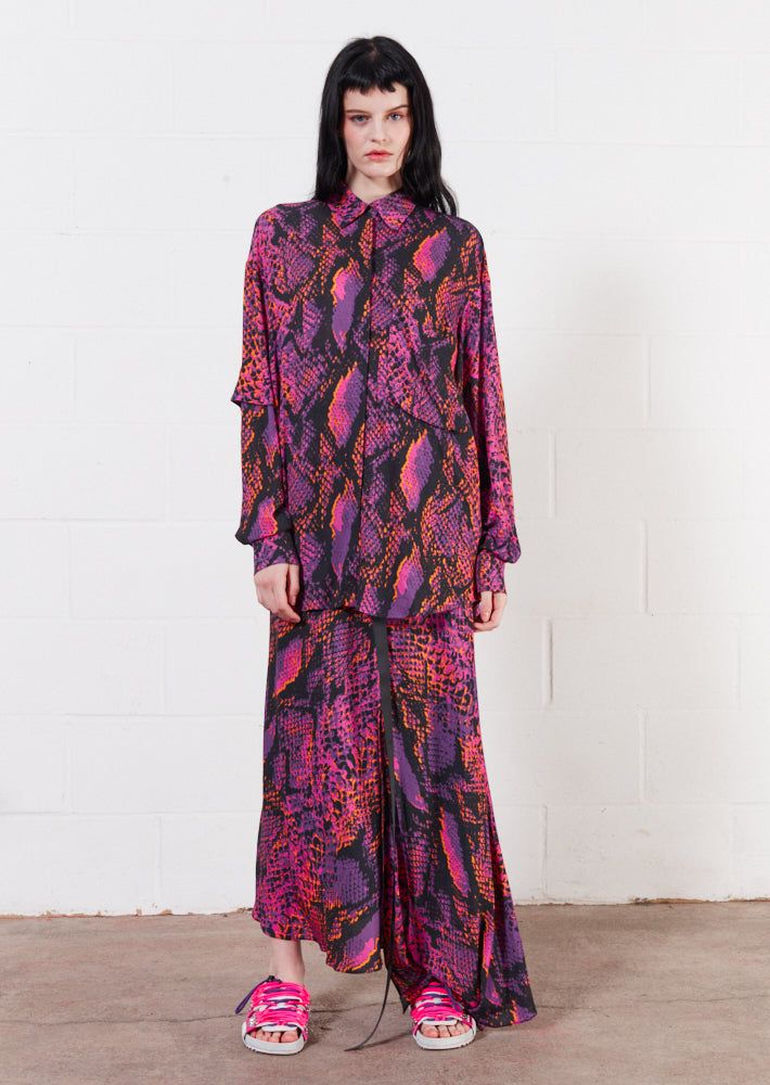 House of Holland Asymmetric Snake Print Viscose Shirt
