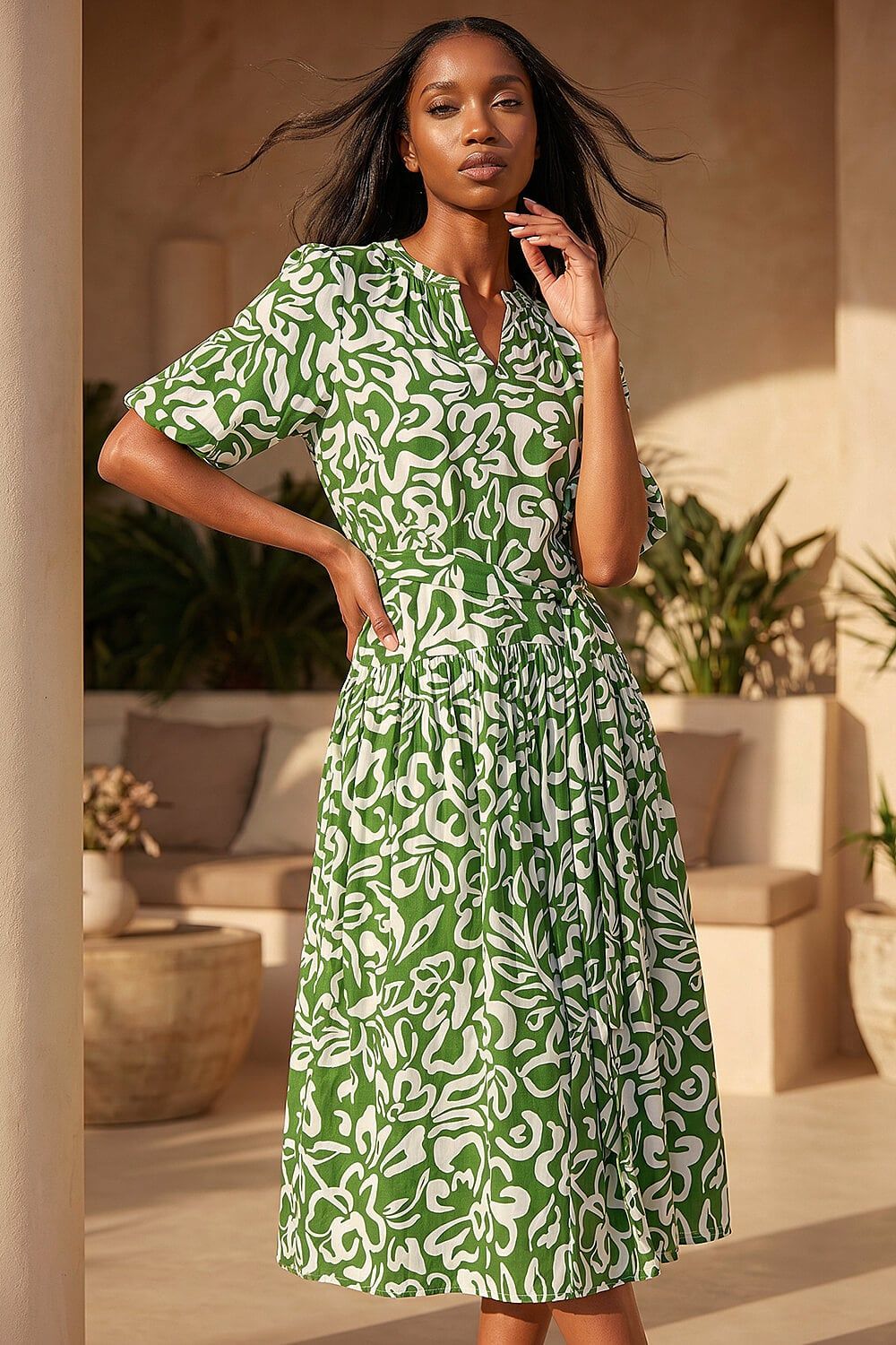 Roman Petite Swirl Print Midi Dress