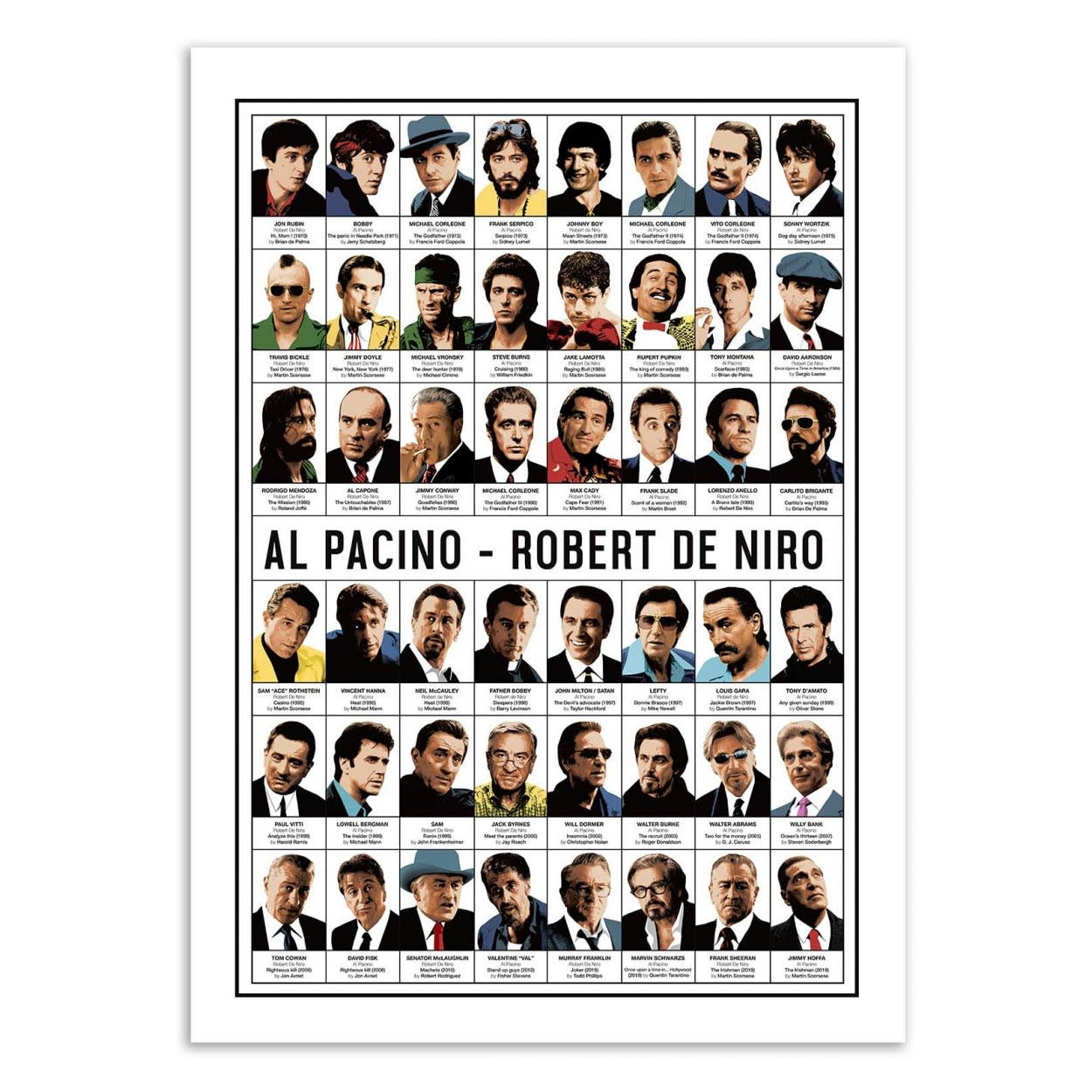 OLIVIER BOURDEREAU - AL PACINO AND ROBERT DE NIRO - Affiche d'art 50 x 70 cm