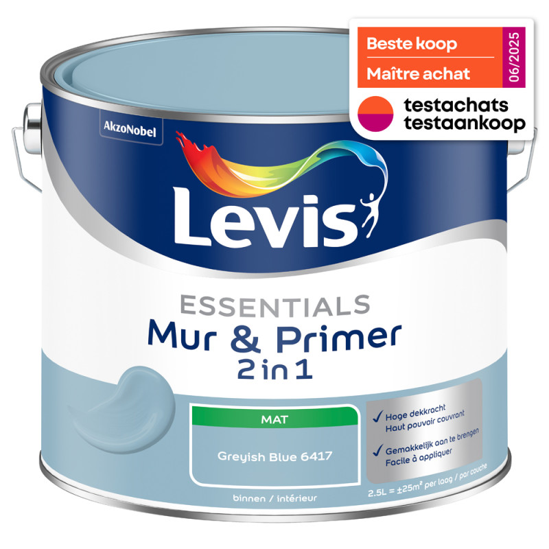 Peinture pour murs Essentials Mur & Primer 2-en-1 bleu grisâtre 2,5 L