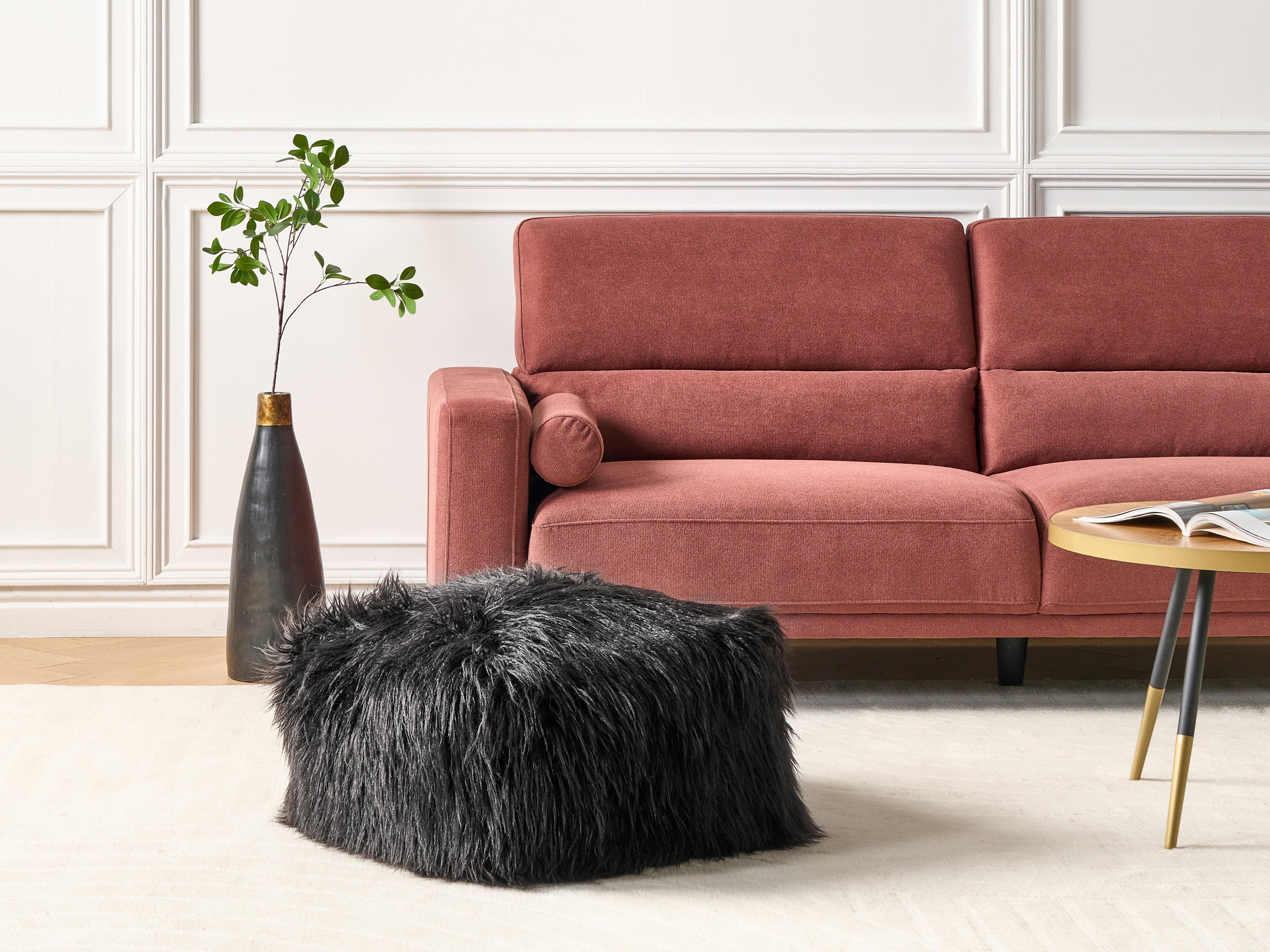 Pouffe MUKKI Faux Fur Black