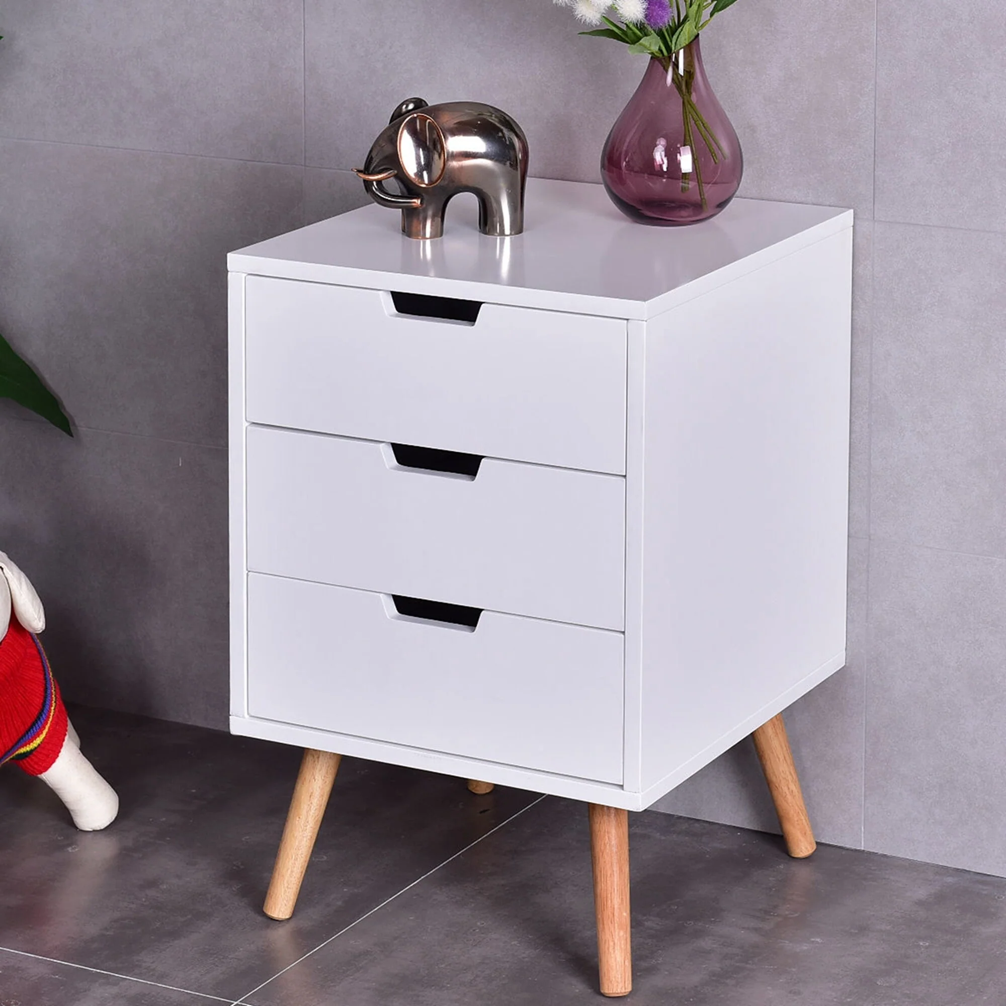 Costway Set of 2 White Side End Table Nightstand Mid-Century Accent
