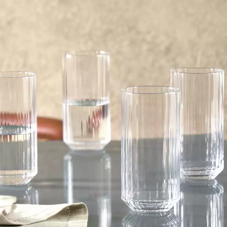 Habitat Wide Ribbed Set of 4 Hi Ball Glasses