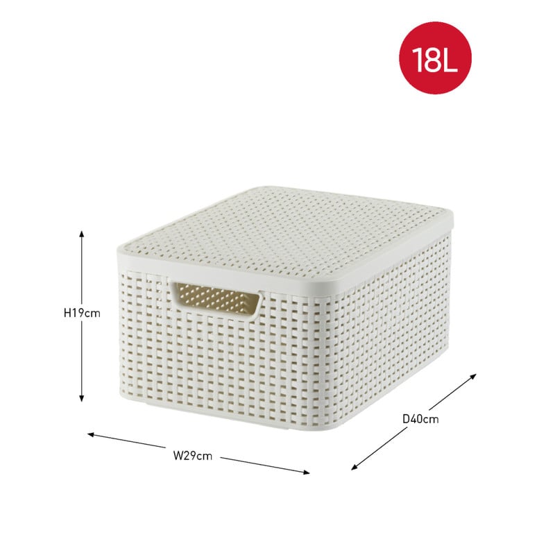 Curver opbergmand met deksel middel - wit - 19x40x29 cm