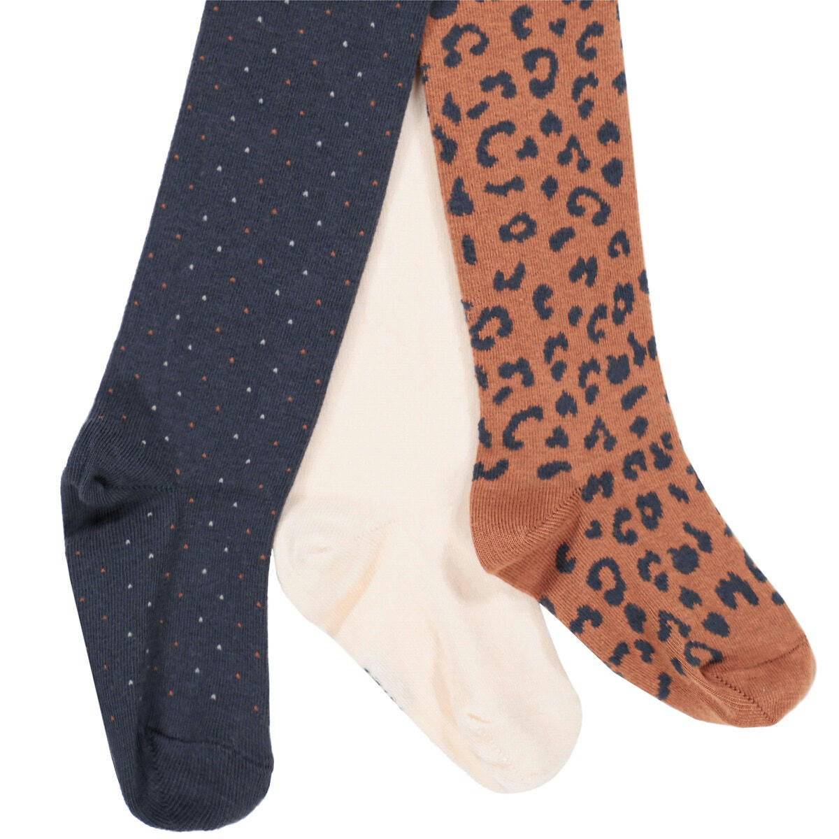 Lot de 3 paires de collants uni, à pois et léopard