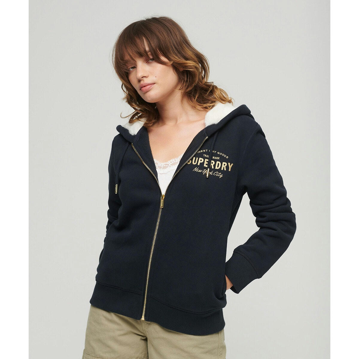 Sweat zippé à capuche fourrée Metallic Logo