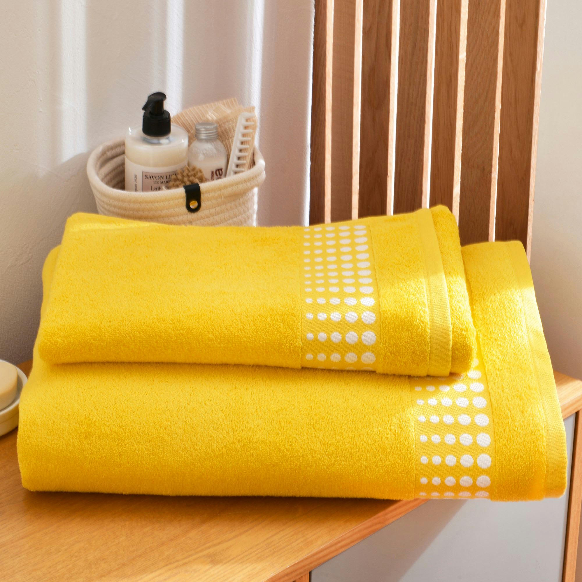 POISMINI - Serviette de toilette 50x90 jaune en coton 450 g/m²