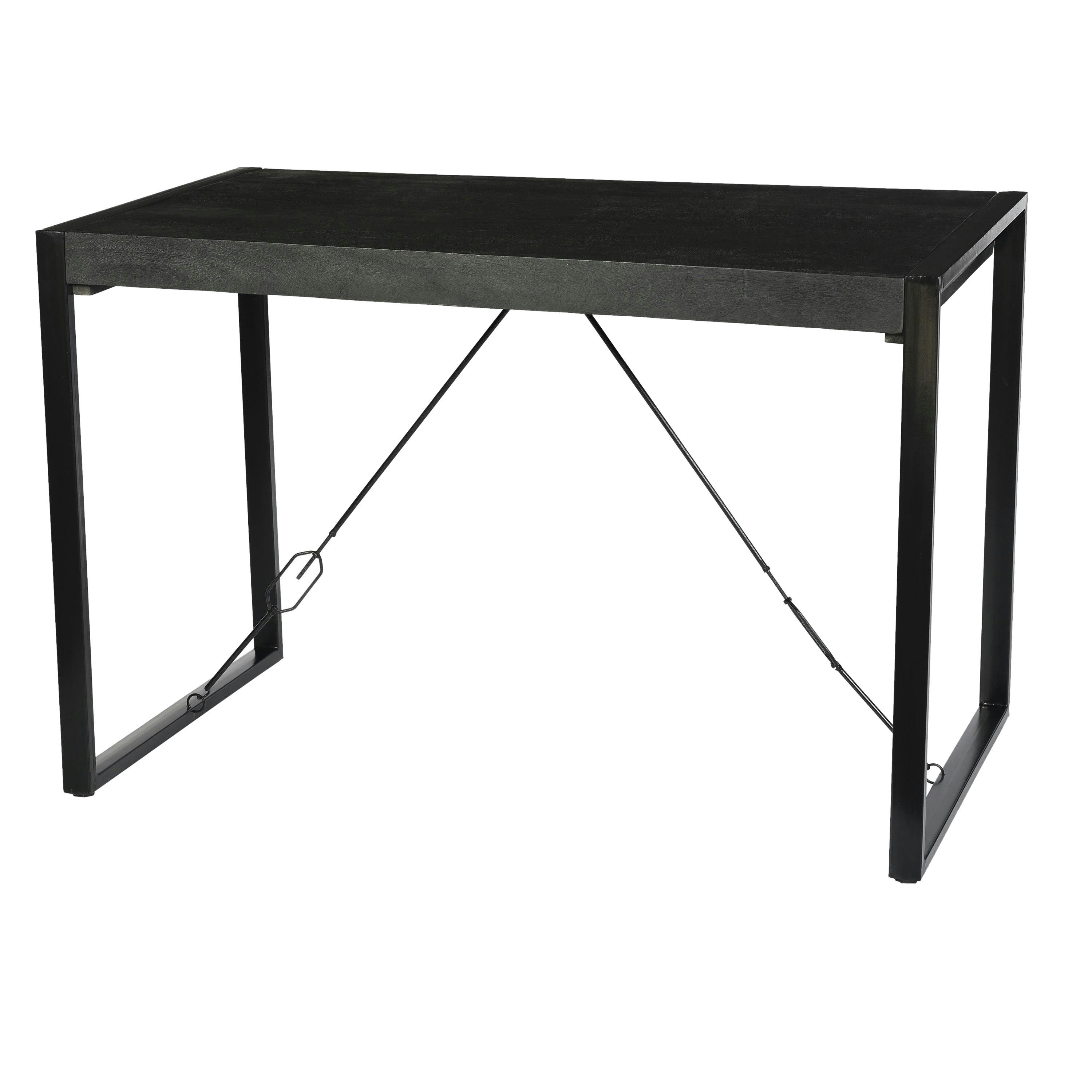 LUZ - LUZ-Table de Bar L.140 cm,en bois de Manguier massif noir, pied métal