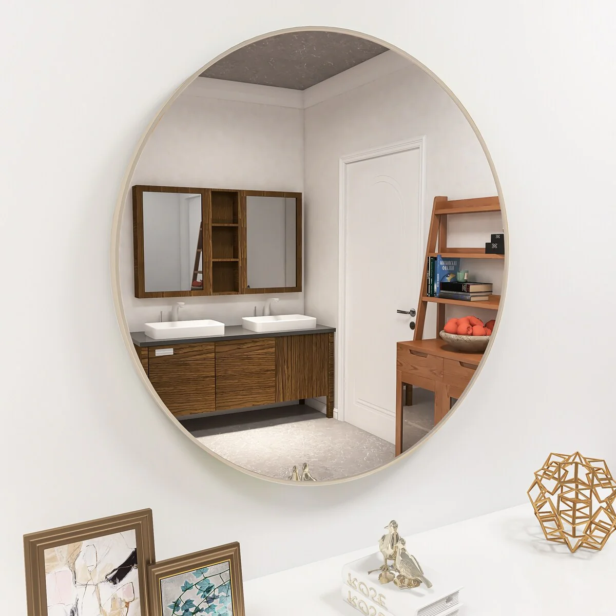 Matte Gold Wall Mirror 32 Round Mirror Metal Framed